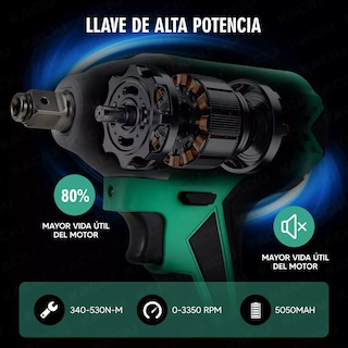 Foto 3 | Pistola De Impacto Inalámbrica Llave Eléctrica Taladro 1pila Eo Safe Imports Esi-18700 Verde