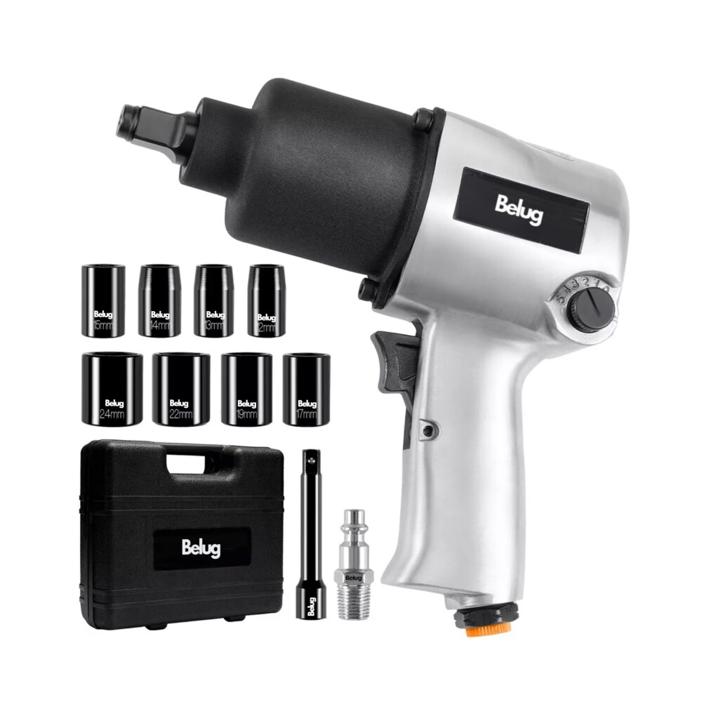 Llave Impacto Neumática Prof. 1/2'' 7.500 Rpm 680nm Belug, Color Plata Negro $2,249