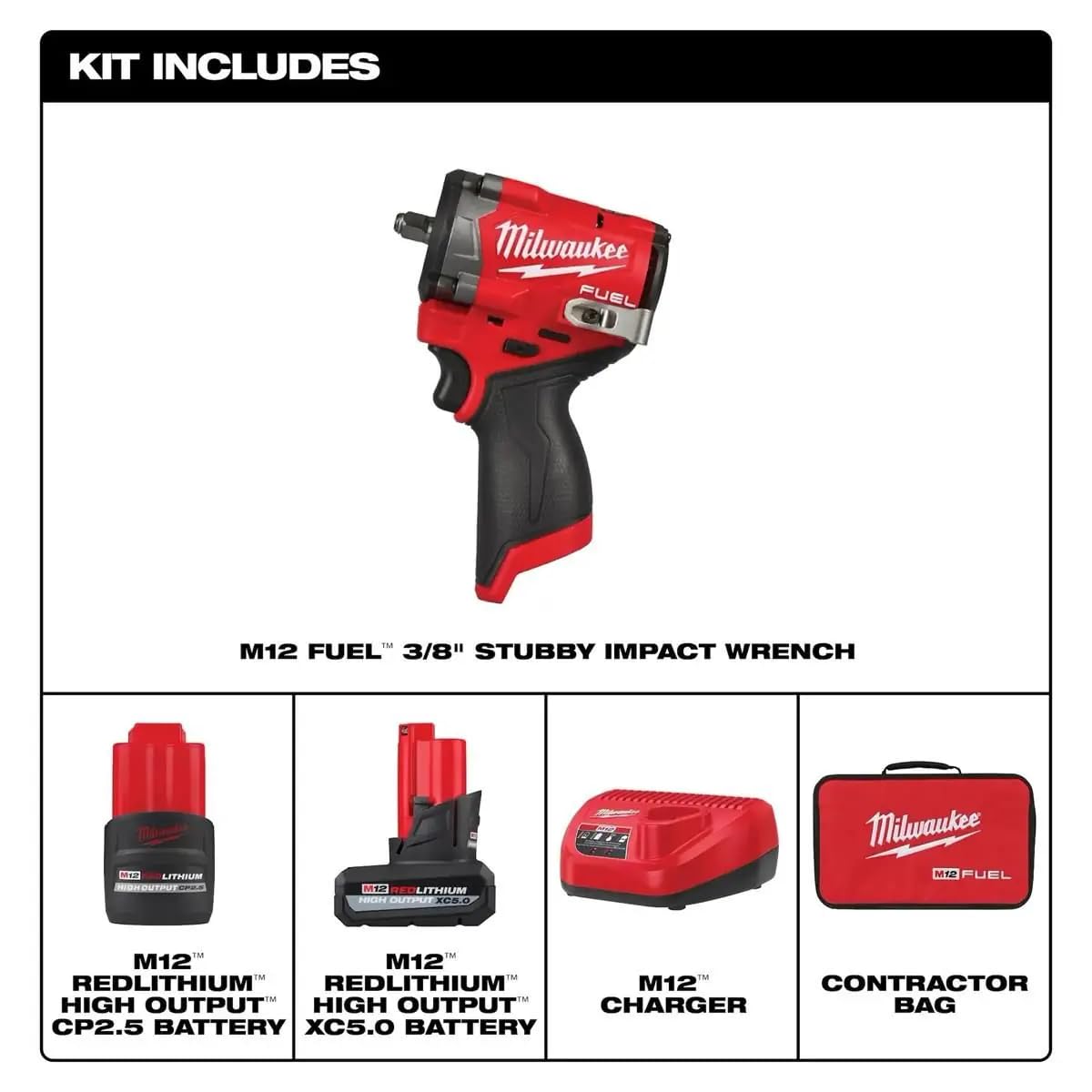 Foto 3 pulgar | Llave De Impacto Milwaukee M12 Fuel Stubby 3/8 Con 2 Baterías - Venta Internacional.