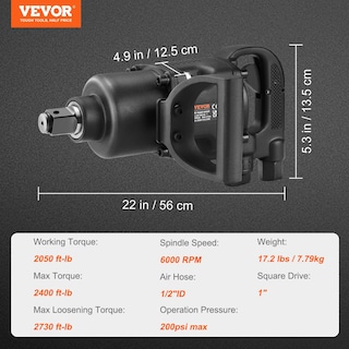 Foto 7 | Llave Neumática De Impacto Vevor De 1 Pulgada, 2730 Pies-libras, Torque Neumática - Venta Internacional.