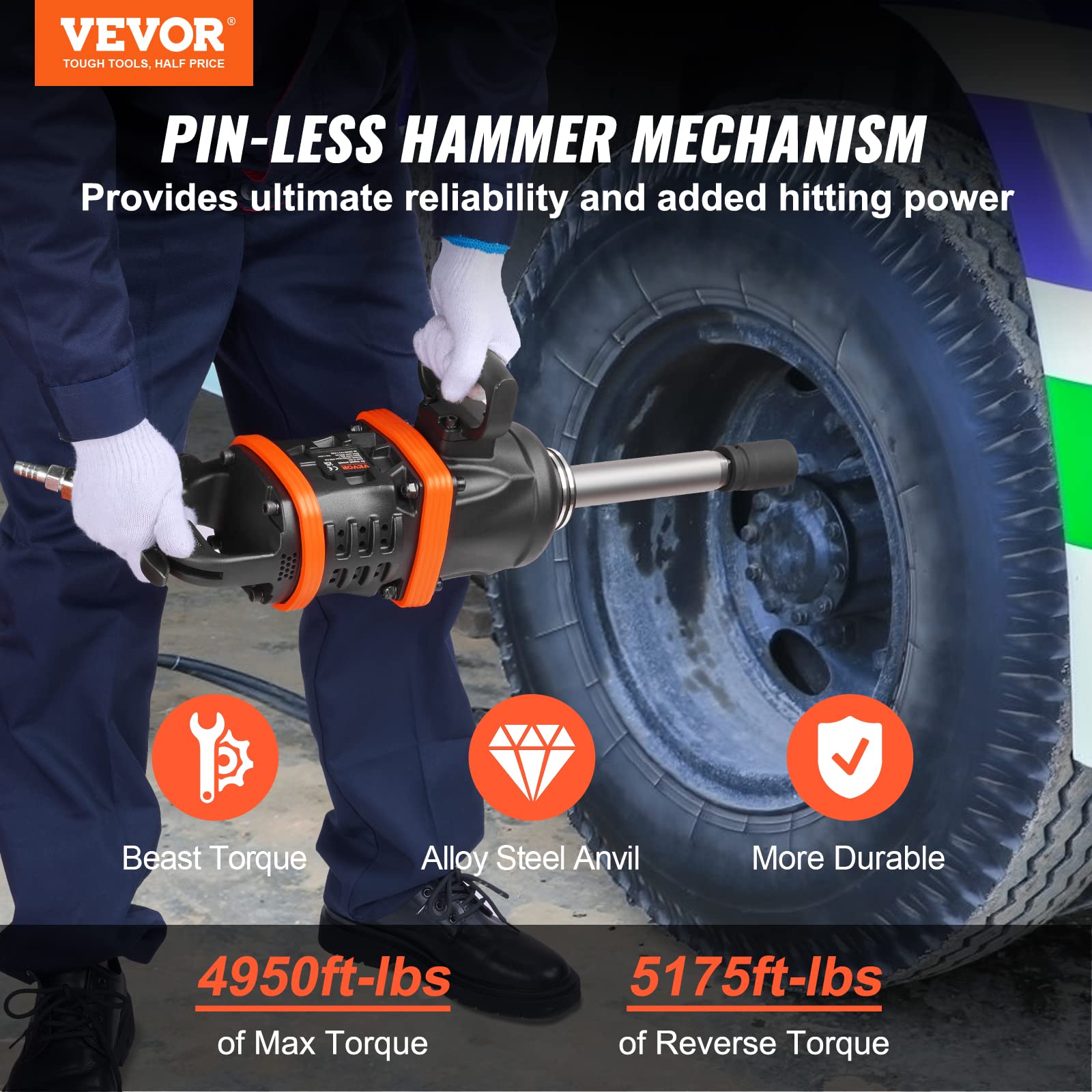 Foto 2 | Llave Neumática De Impacto Vevor De 1 Pulgada, 4950 Pies-libras, Torque Neumática - Venta Internacional.