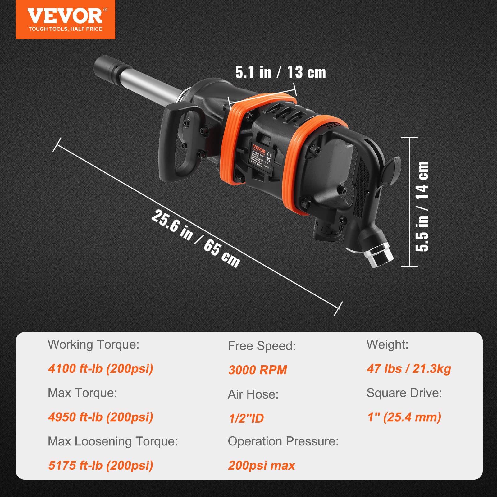 Foto 7 | Llave Neumática De Impacto Vevor De 1 Pulgada, 4950 Pies-libras, Torque Neumática - Venta Internacional.