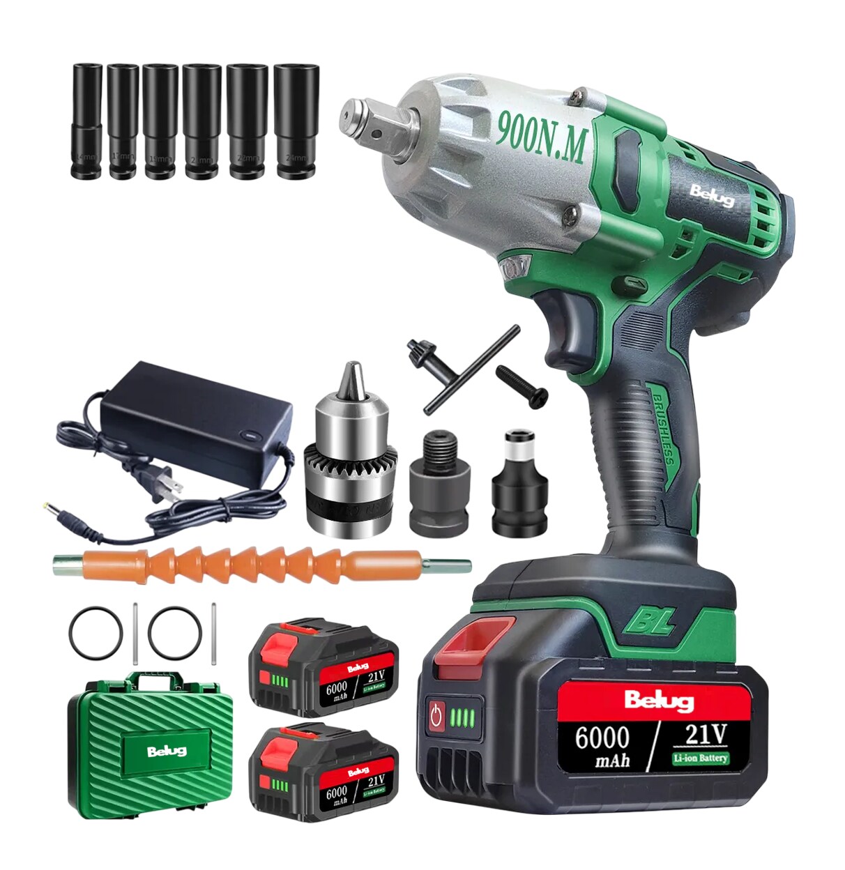 Llave De Impacto 900n.m Electrica Inalambrica Destornillador Verde Negro $2,199