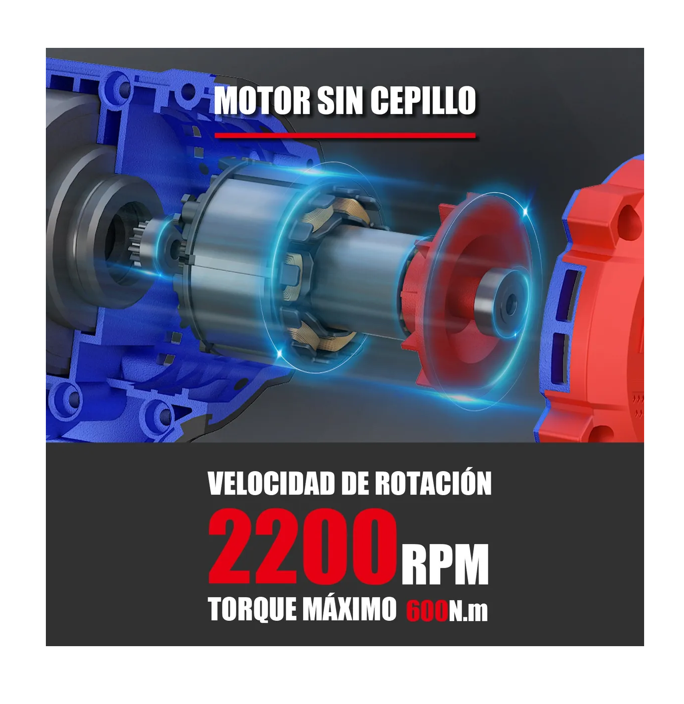 Foto 5 pulgar | Llave De Impacto Inalámbrico Profesional 800nm 2 Baterías Azul