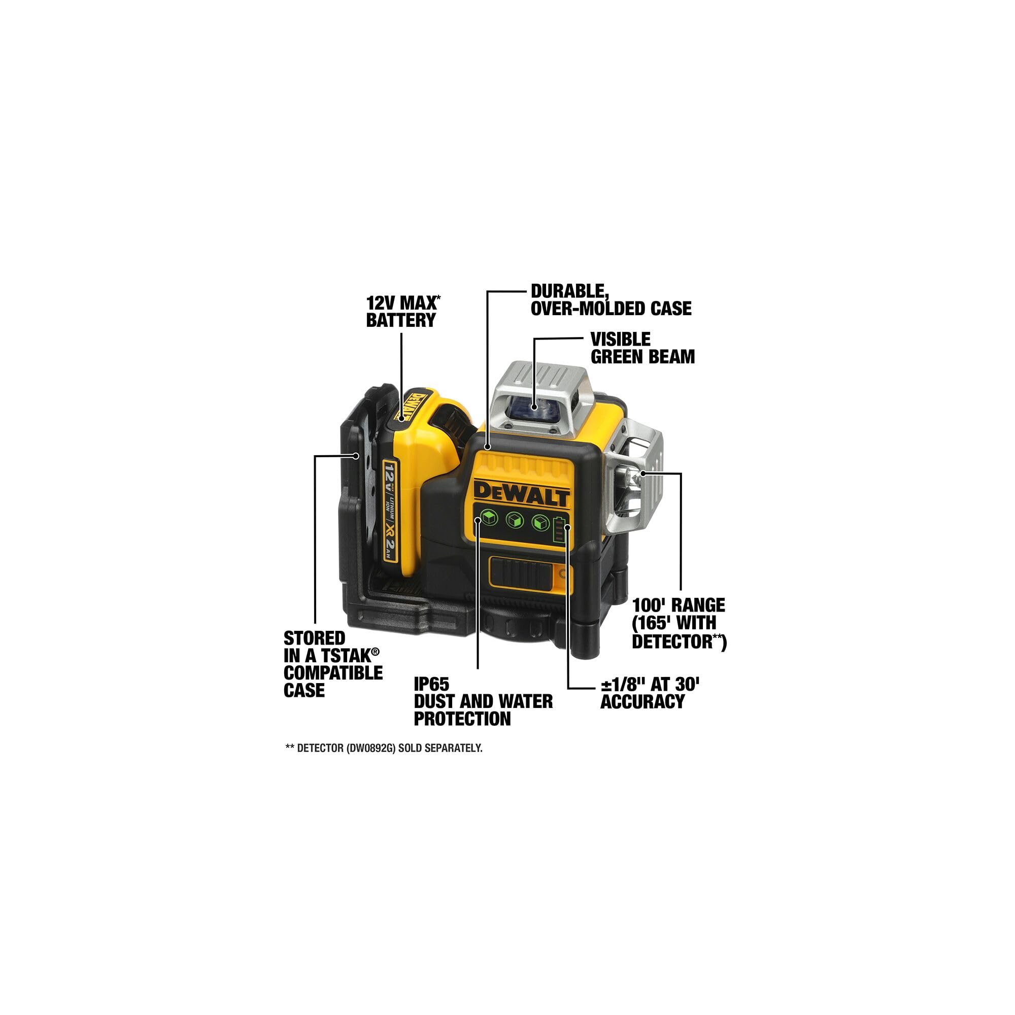Foto 4 pulgar | Nivel Láser Dewalt Dw089lg 12v Max Green Line 360°  3 Vías - Venta Internacional.