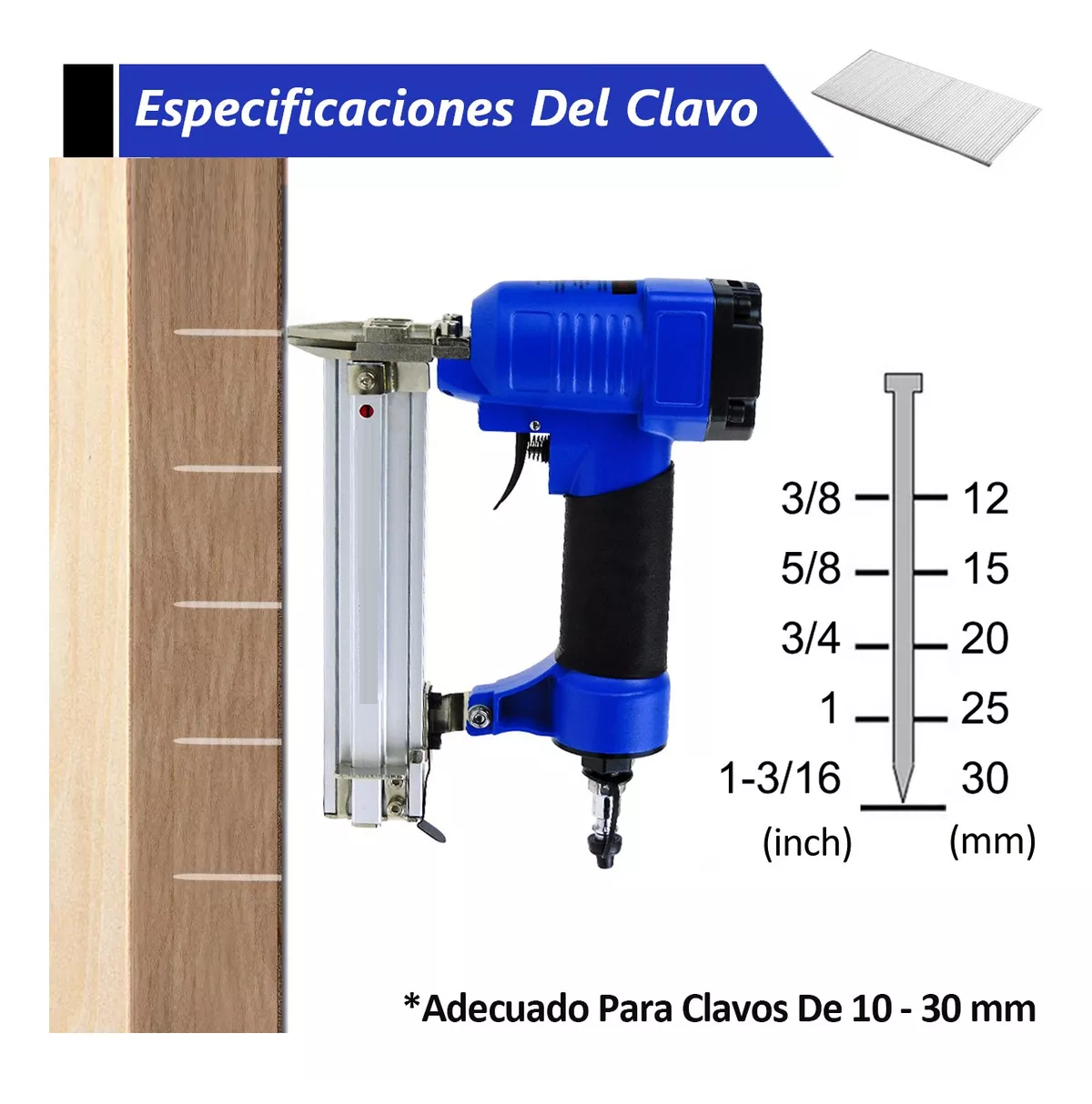 Foto 3 | Clavadora y Engrapadora Neumática de Clavos Eo Safe Imports Esi.7226 color Azul