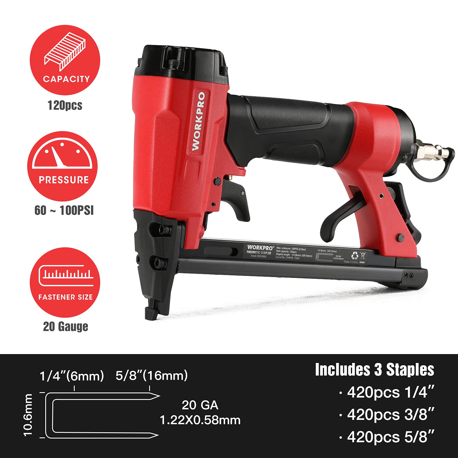 Foto 5 pulgar | Engrapadora Neumática Workpro T50 Para Tapicería Con 1260 Grapas - Venta Internacional.