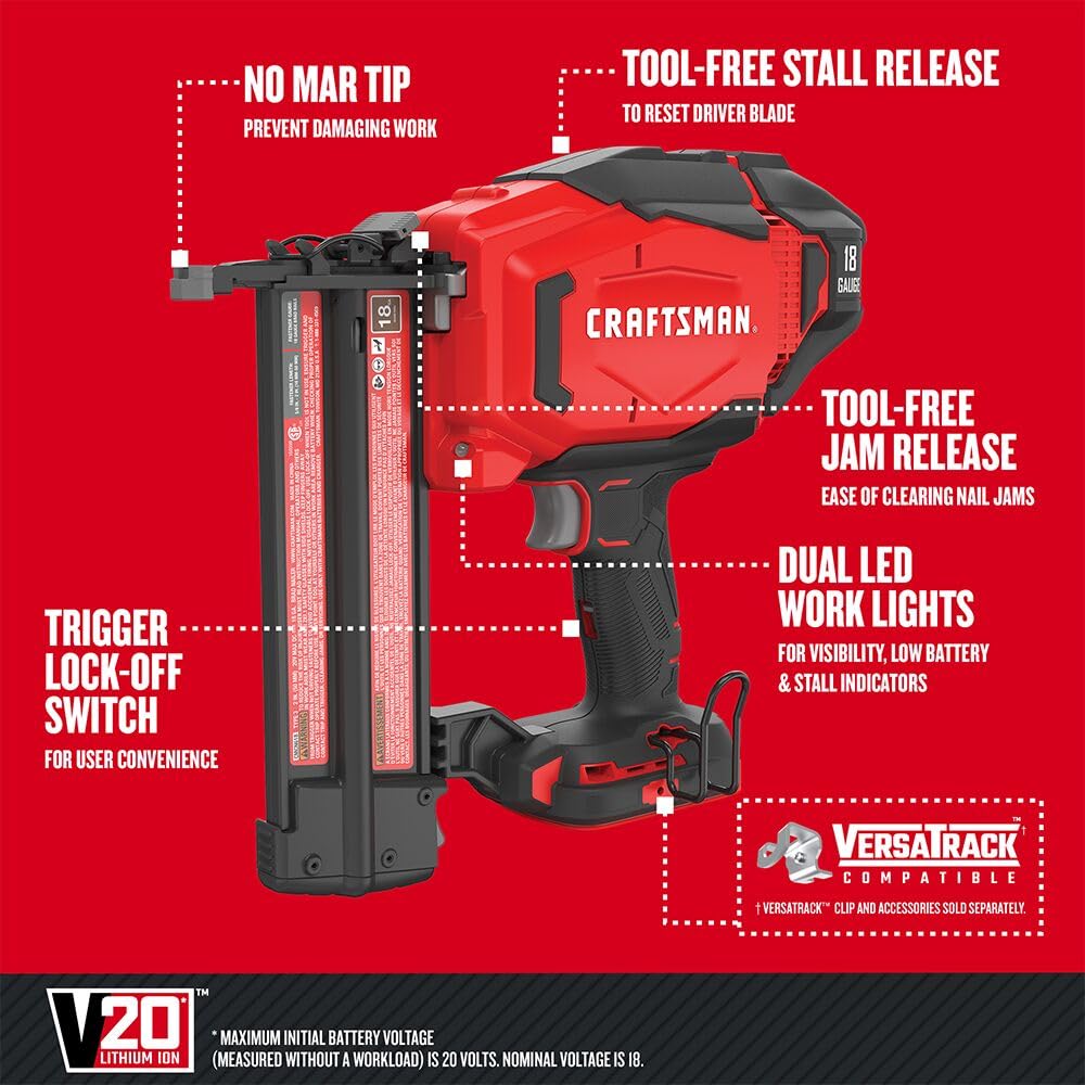 Foto 2 | Herramienta Desnuda Inalámbrica Brad Nailer Craftsman V20 18ga Cmcn618b - Venta Internacional.