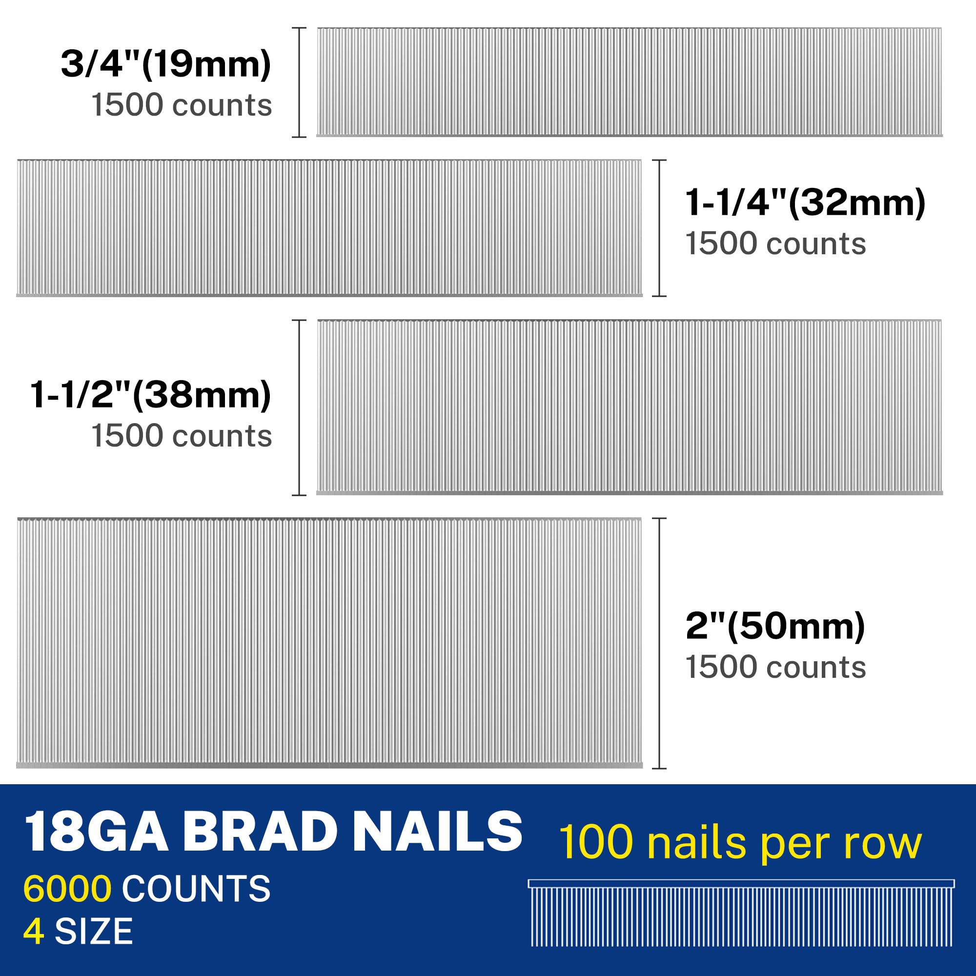 Foto 3 pulgar | Brad Nails Workpro, Calibre 18, 2 Cm, 3 Cm, 3,2 Cm, 1,9 Cm, 6000 Unidades - Venta Internacional.