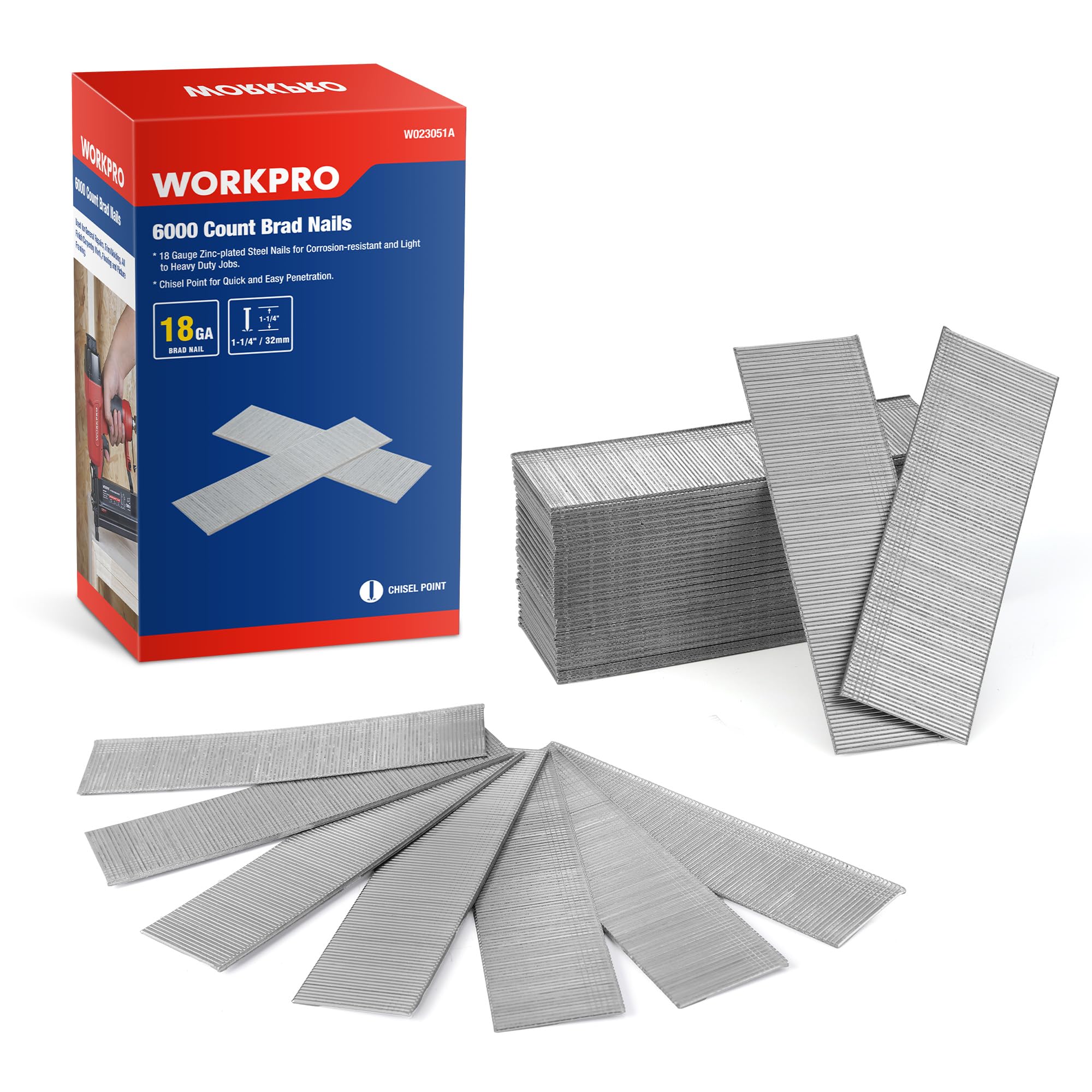 Brad Nails Workpro, Calibre 18, 1-1/4 Pulgadas, 6000 Unidades - Venta Internacional.