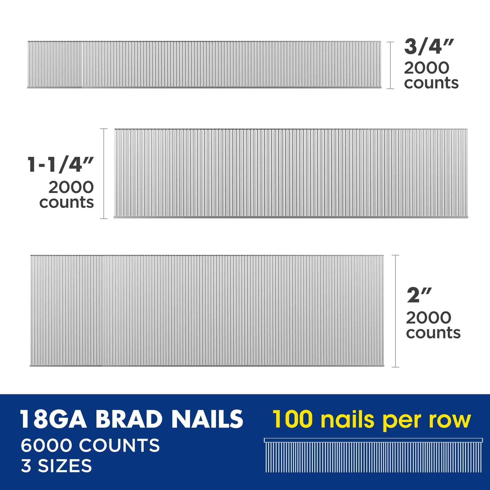 Foto 4 pulgar | Brad Nails Workpro, Calibre 18, 2 Pulgadas/1-1/4 Pulgadas/3/4 Pulgadas, 6000 Unidades - Venta Internacional.