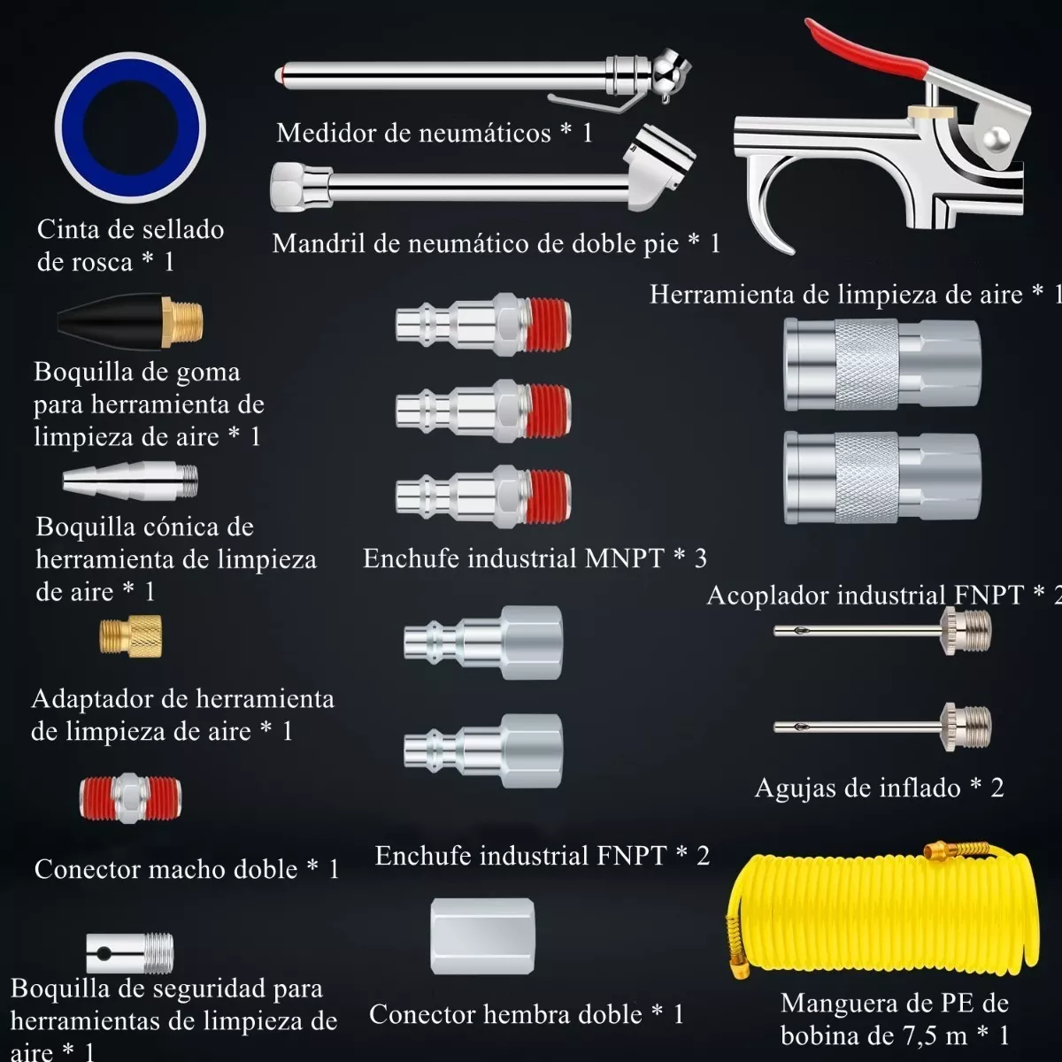 Foto 3 pulgar | Kit De Accesorios Para Compresor De Aire 20 Pzs Eo Safe Imports Esi-5010 Multicolor