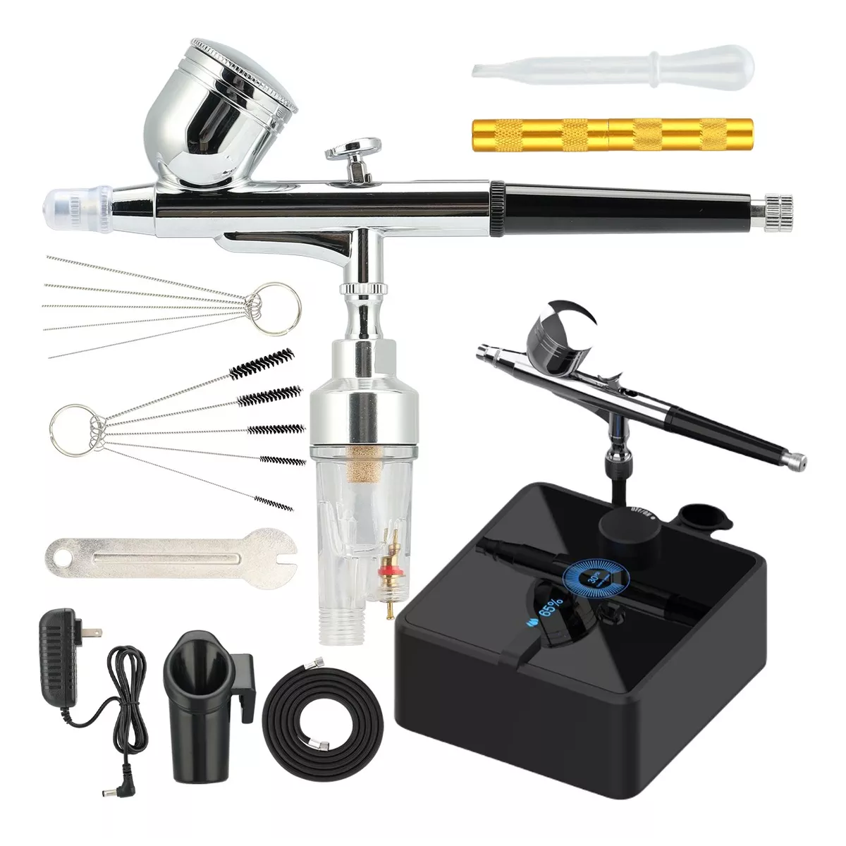 Aerografo Profesional Kit Aerografo Para Pintar Doble Acción Eo Safe Imports Esi-15017 Plata