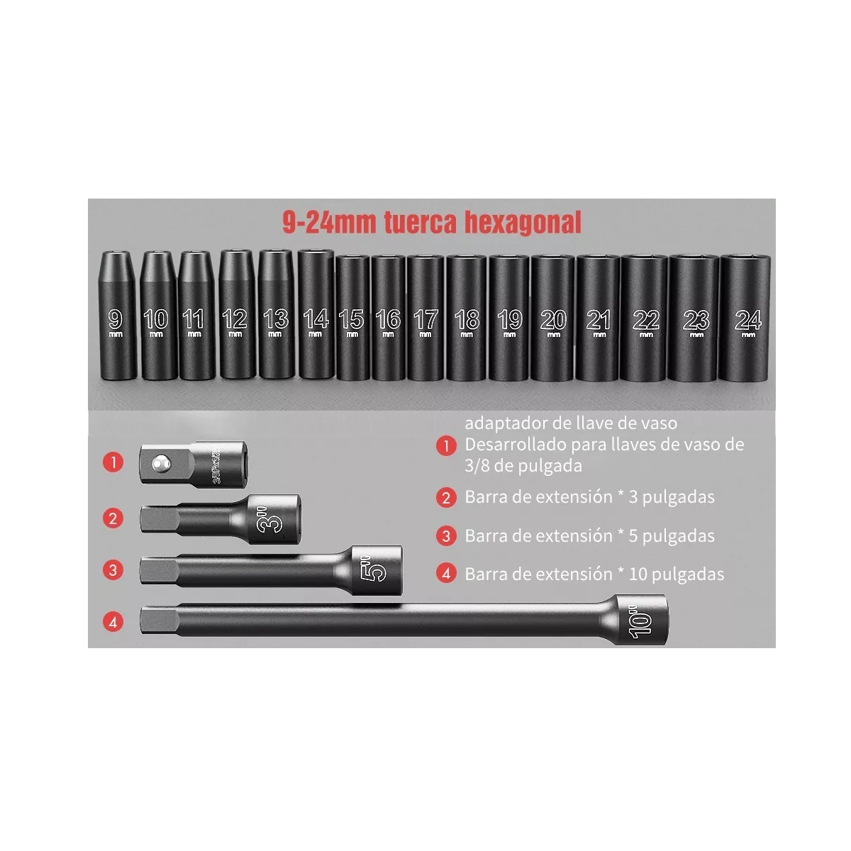 Foto 2 | Juego De Herramientas Llave Vaso Kit De Mecánicas 20 Pzs 1/2 Eo Safe Imports Esi-7110-1 Negro