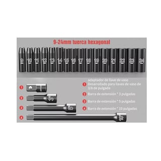 Foto 2 | Juego De Herramientas Llave Vaso Kit De Mecánicas 20 Pzs 1/2 Eo Safe Imports Esi-7110-1 Negro
