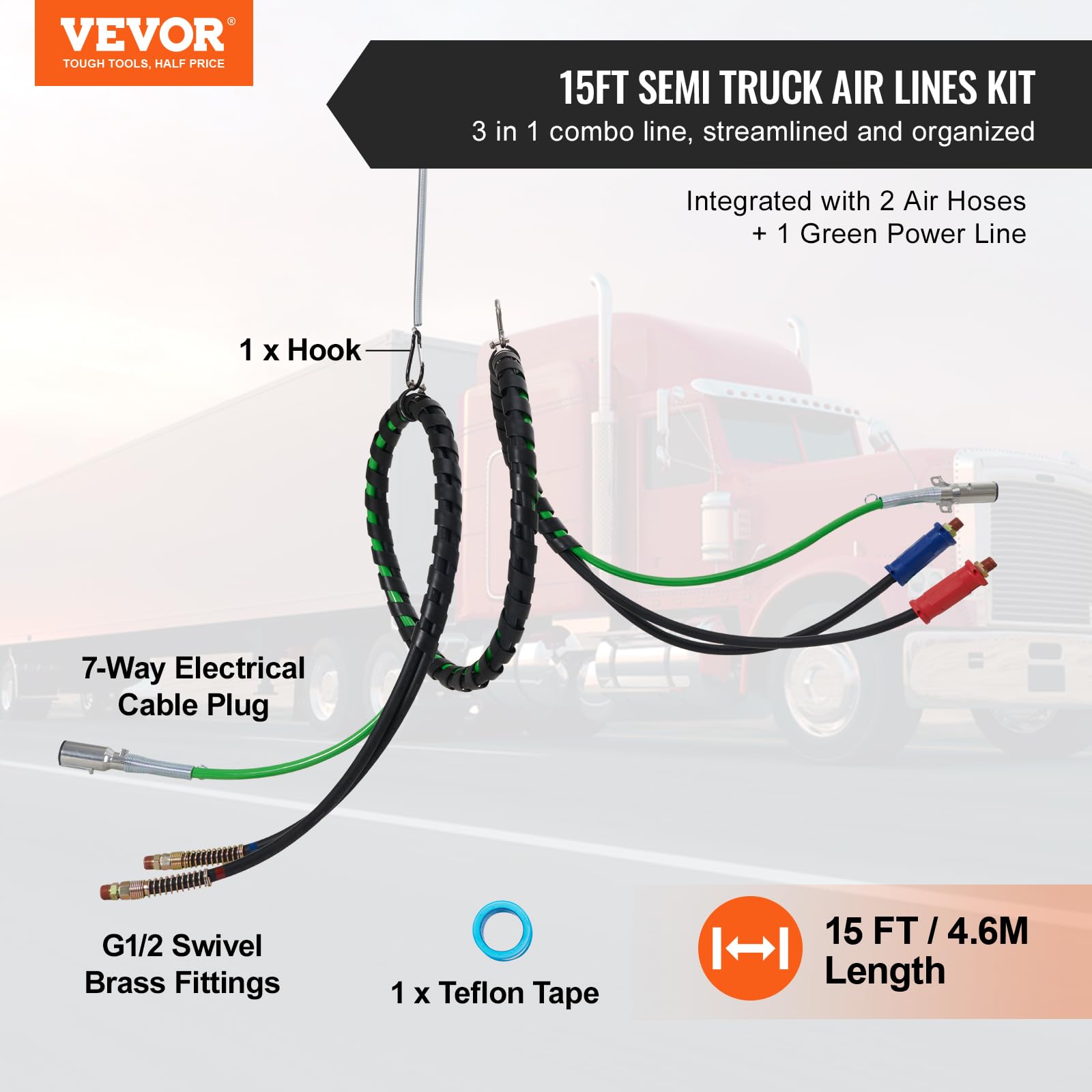 Foto 3 pulgar | Kit De Líneas Aéreas Para Semirremolques Vevor, 15 Pies, 3 En 1 - Venta Internacional.