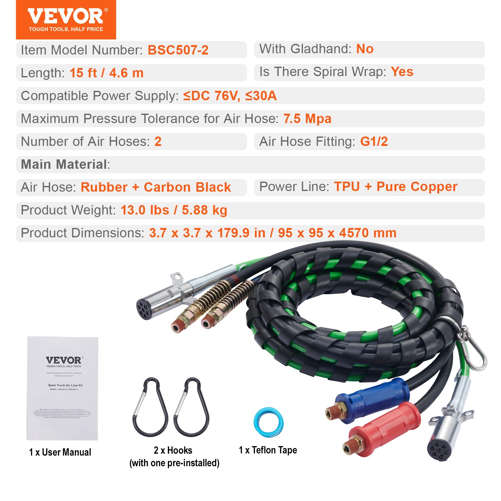 Foto 8 pulgar | Kit De Líneas Aéreas Para Semirremolques Vevor, 15 Pies, 3 En 1 - Venta Internacional.