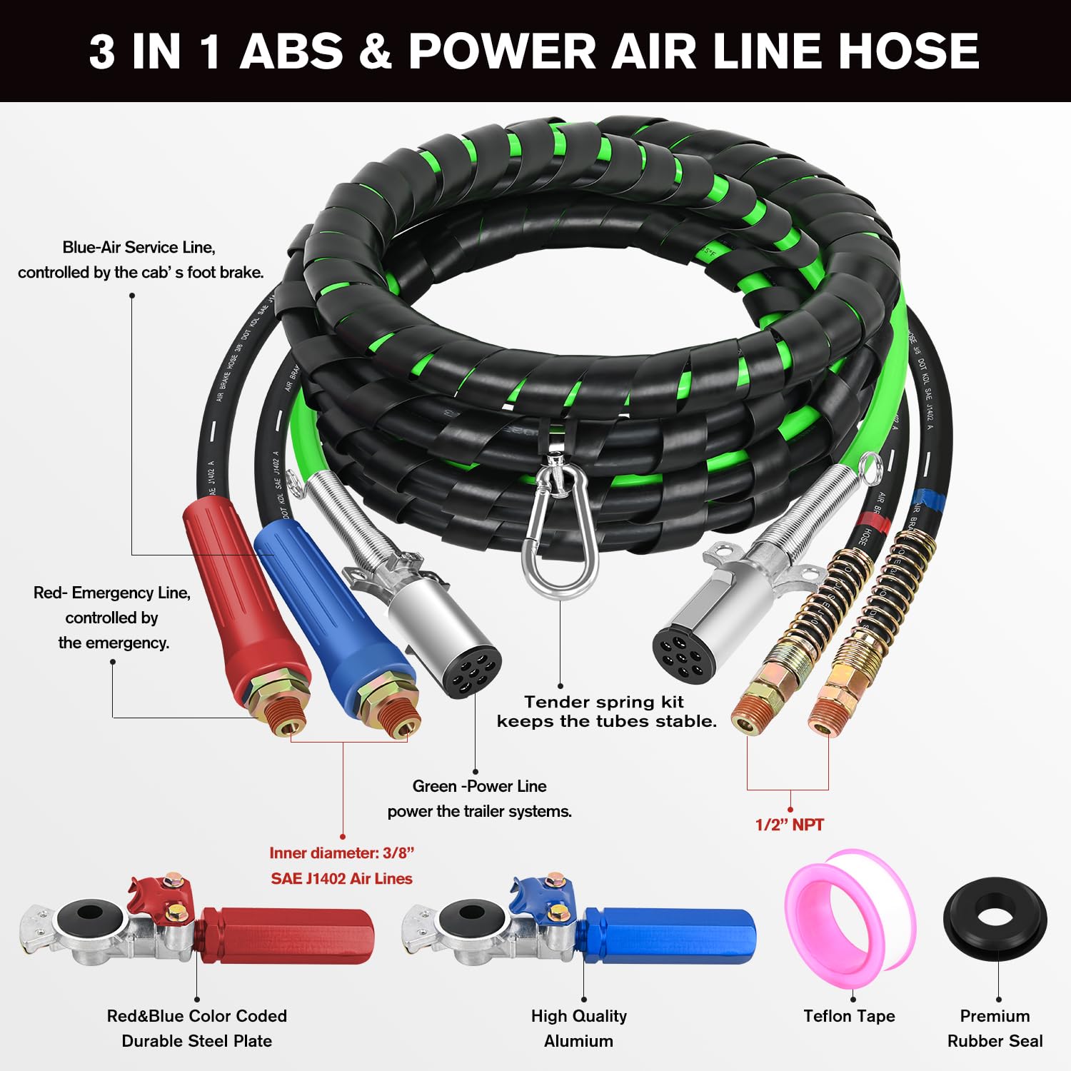 Foto 8 pulgar | Kit De Ensamblaje De Mangueras De Línea De Aire Nilight, 15 Pies, 3 En 1 Para Camión - Venta Internacional.