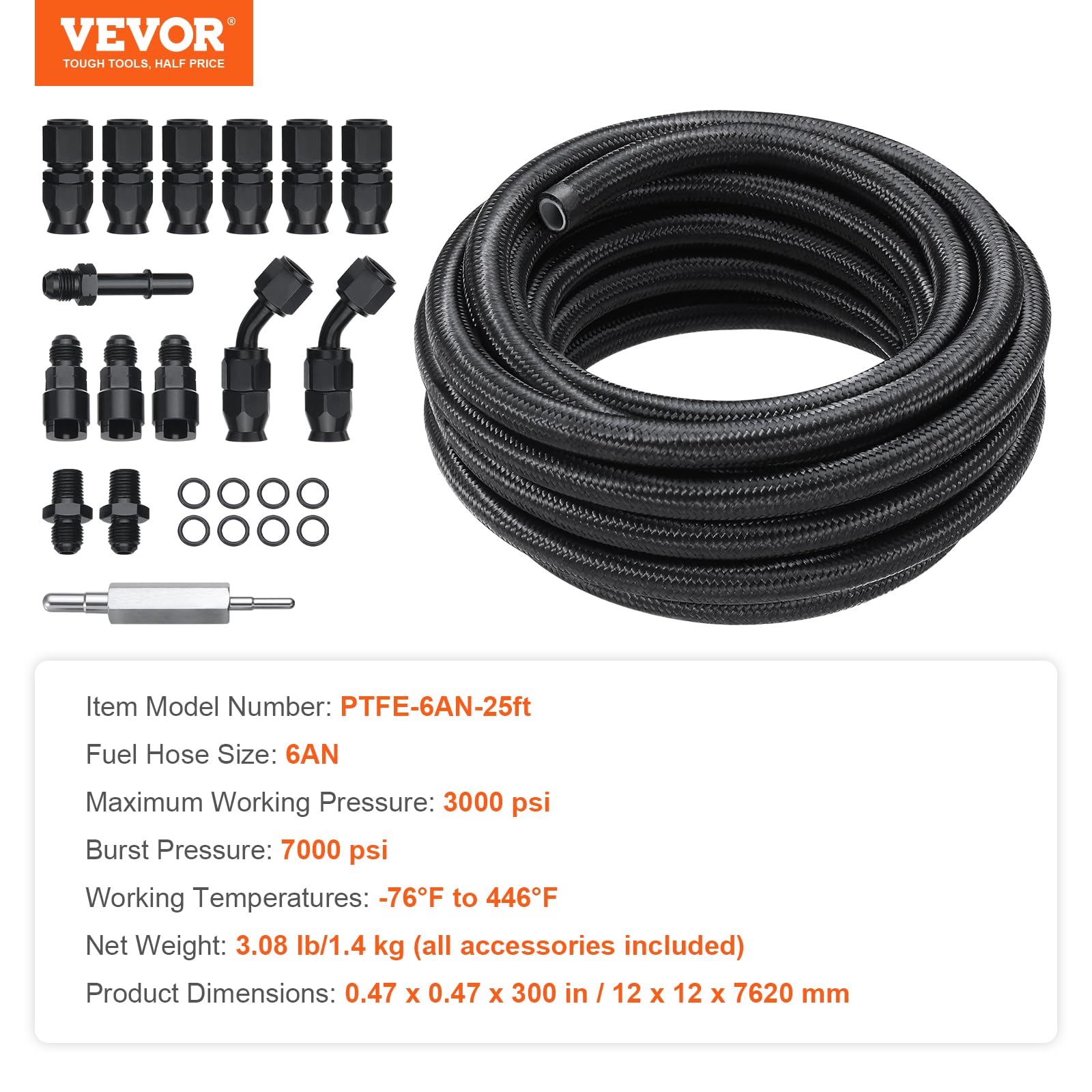 Foto 8 pulgar | Kit De Línea De Combustible Vevor 6an, 25 Pies, Nailon Y Acero Inoxidable Trenzado - Venta Internacional.