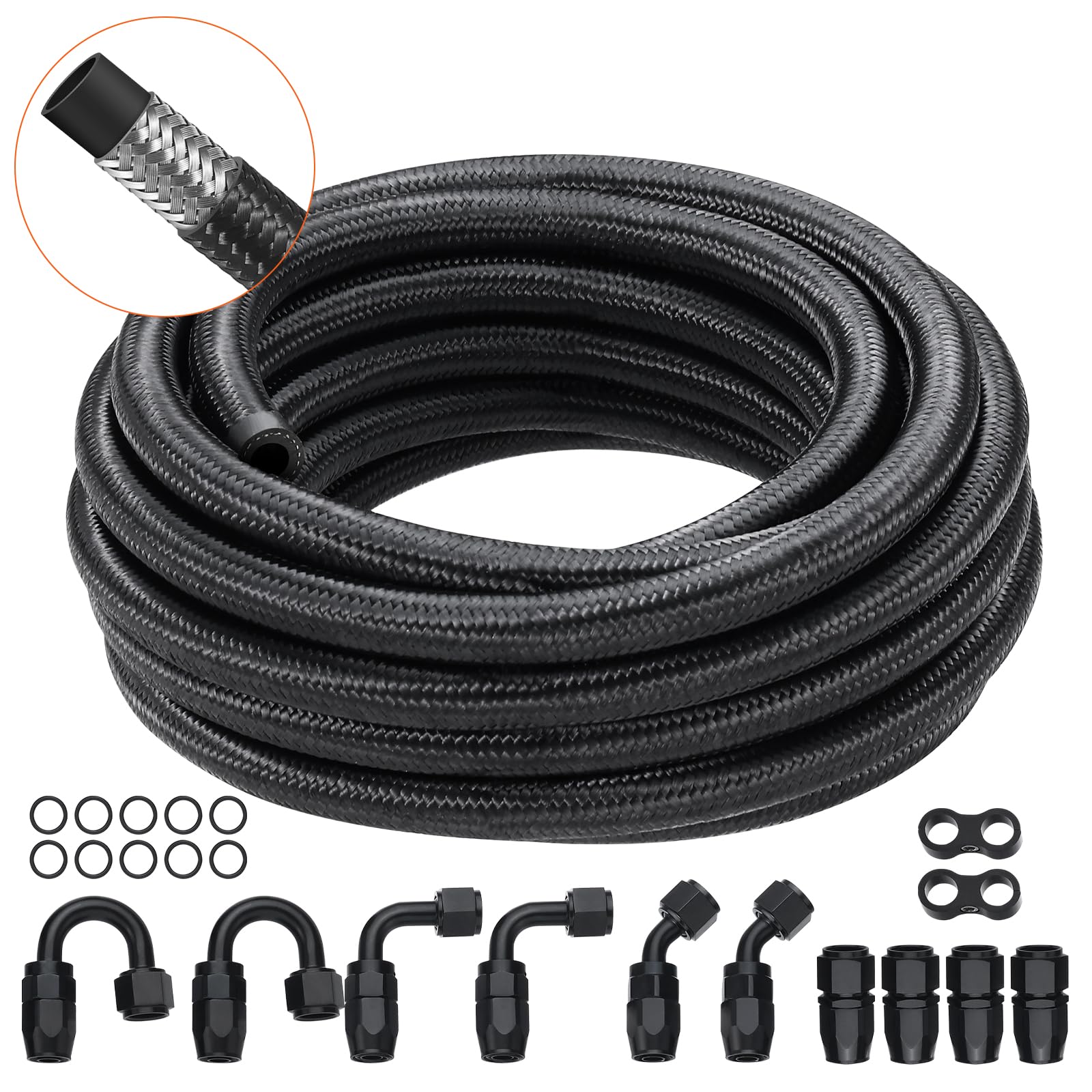 Foto 2 pulgar | Kit De Línea De Combustible Vevor 6an, 20 Pies, Nailon Y Acero Inoxidable Trenzado - Venta Internacional.
