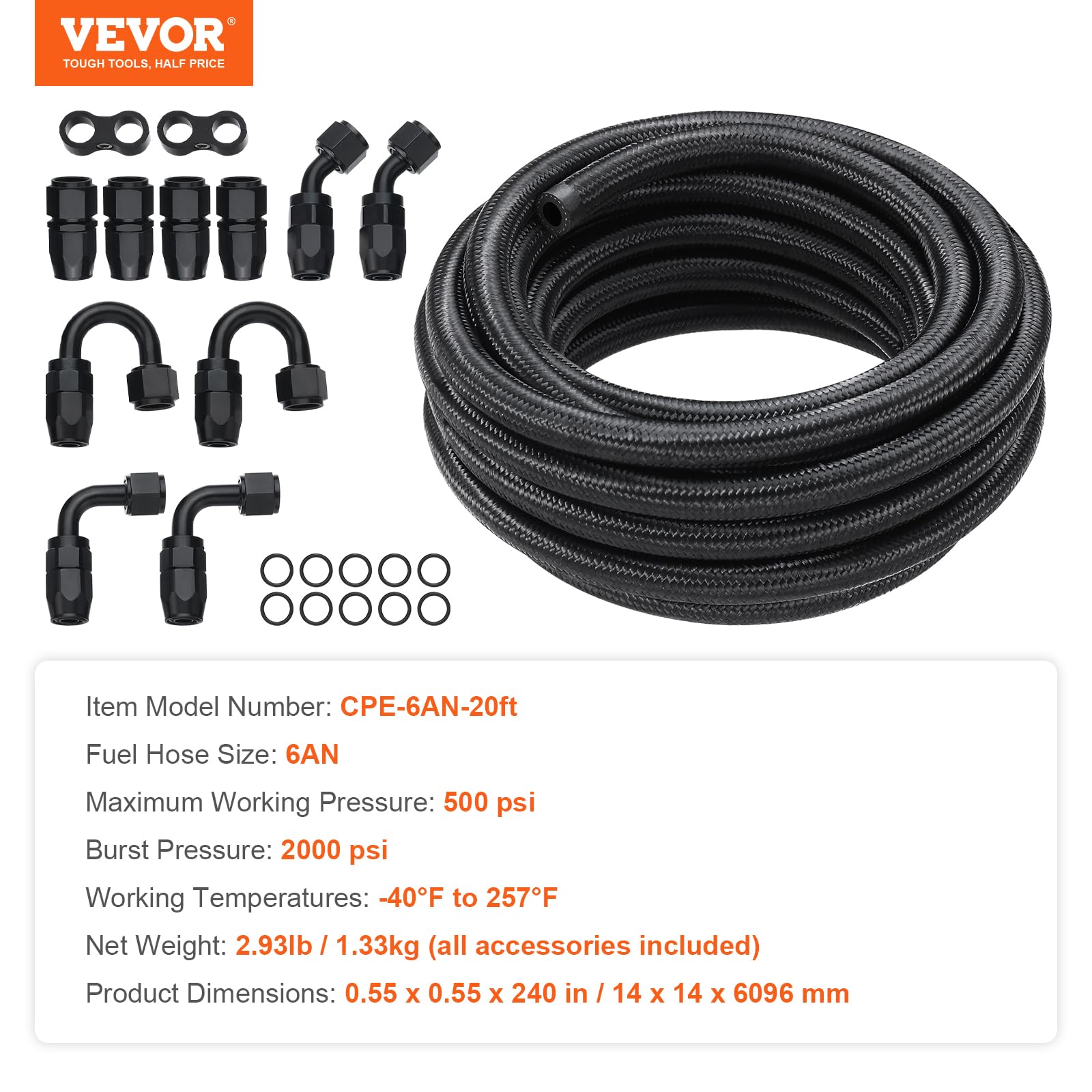 Foto 8 pulgar | Kit De Línea De Combustible Vevor 6an, 20 Pies, Nailon Y Acero Inoxidable Trenzado - Venta Internacional.