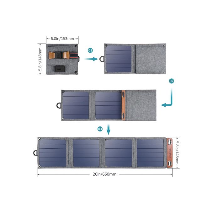 Foto 3 pulgar | Cargador Portatil Choetech Con Paneles Solares Dos Salidas 14w Gris