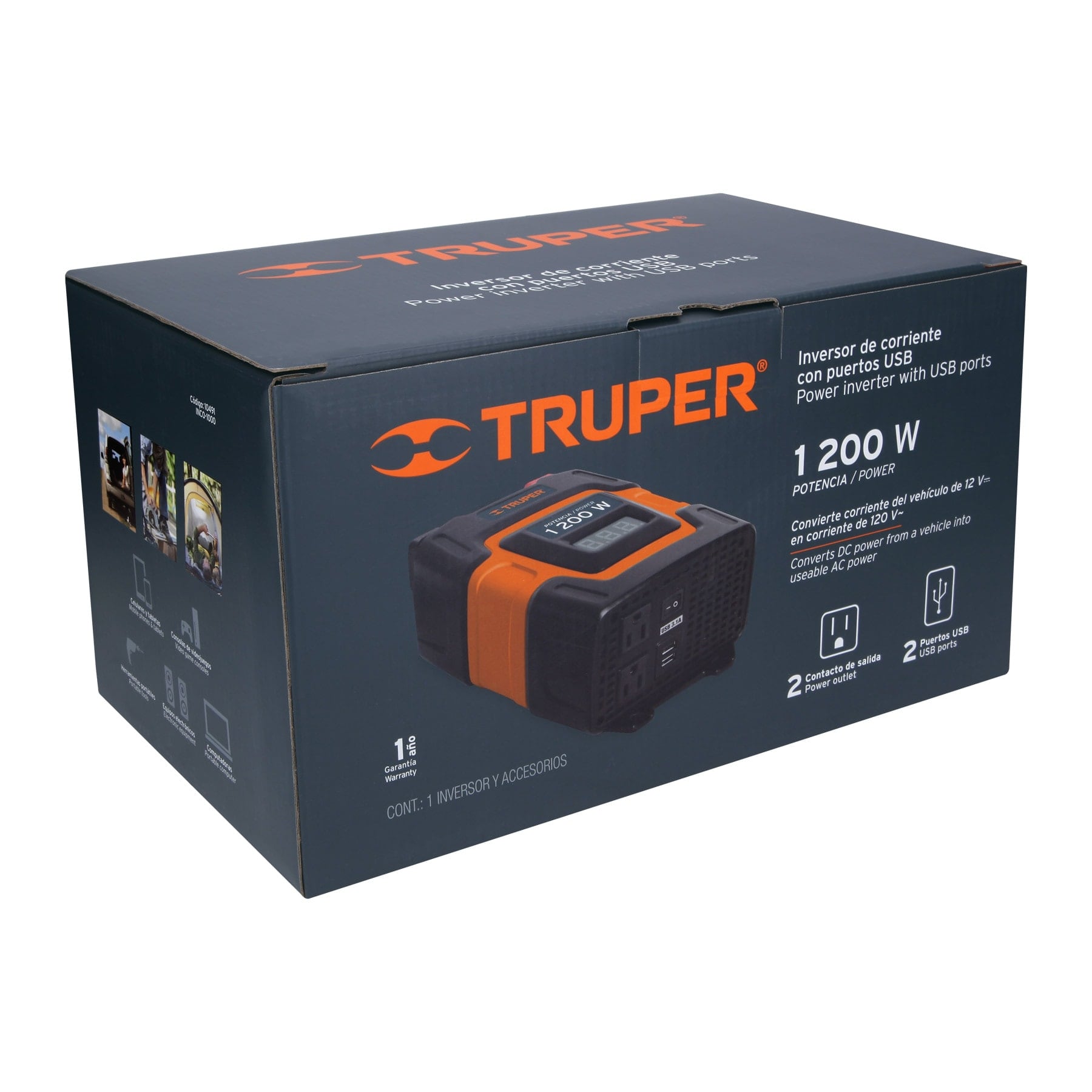 Foto 3 pulgar | Inversor de Corriente Truper INCO-1000 color Naranja de 1200 W