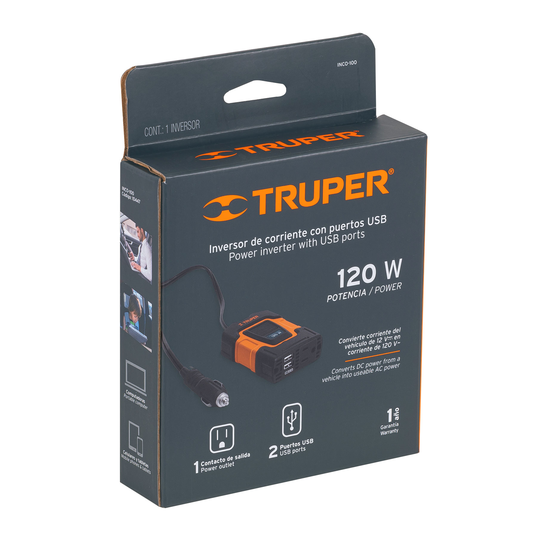 Inversor de Corriente Truper INCO-100 color Naranja de 120 W