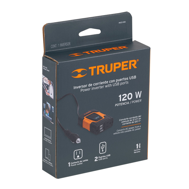 Foto 4 pulgar | Inversor de Corriente Truper INCO-100 color Naranja de 120 W