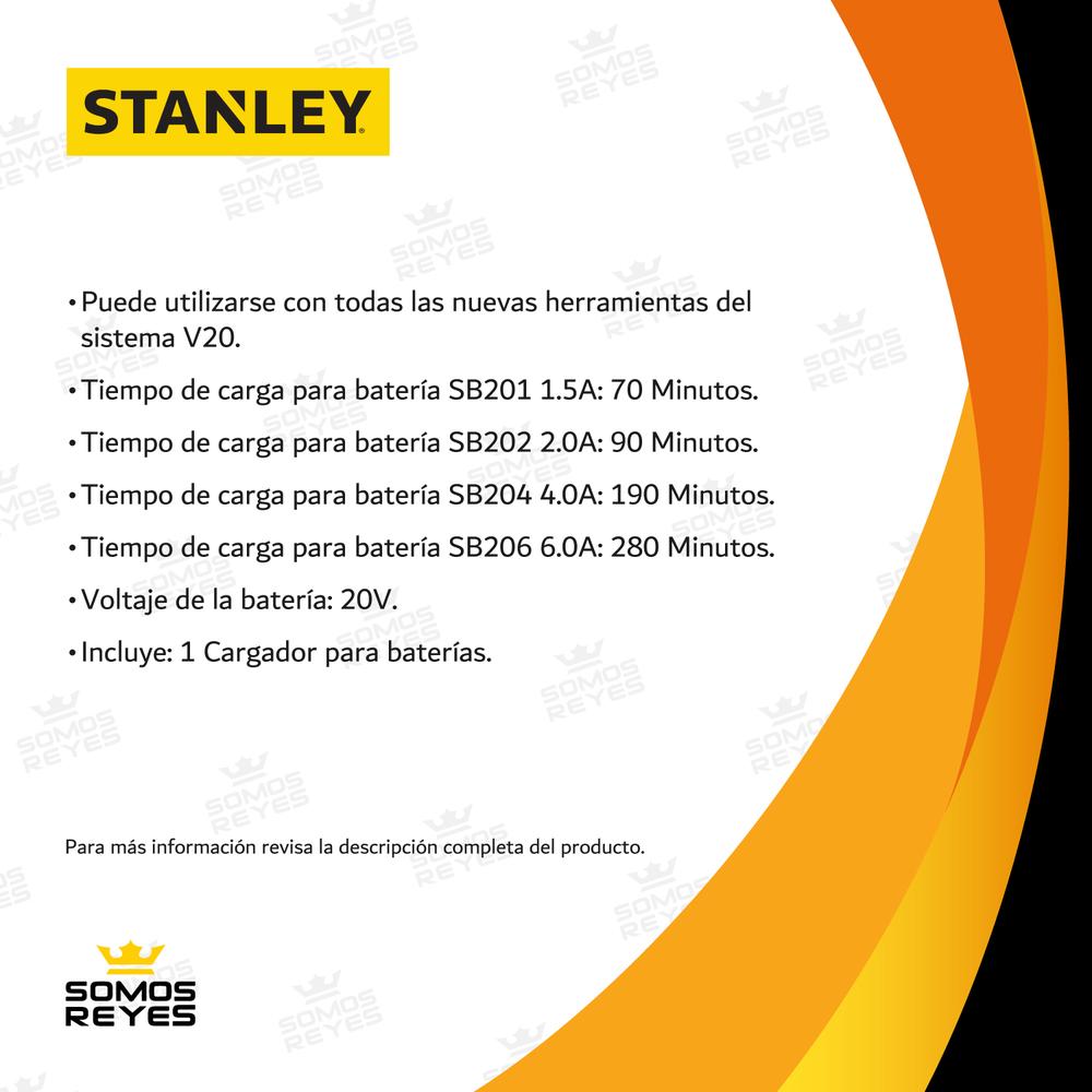 Foto 3 pulgar | Cargador de Baterías Stanley SC125 color Negro 20v