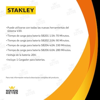 Foto 2 | Cargador de Baterías Stanley SC125 color Negro 20v