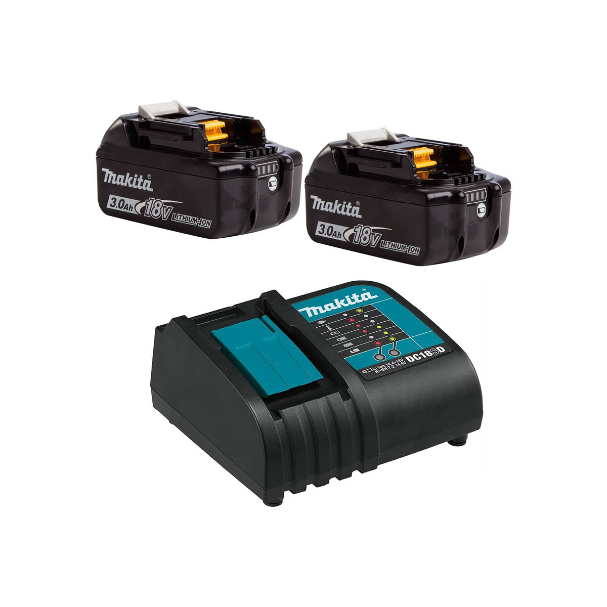 Bateria Indicador Carga Makita Bl1830b 18v 3.0ah Litio-ion 2 Pzas + Cargador Dc18sd 14.4v-18v Lxt