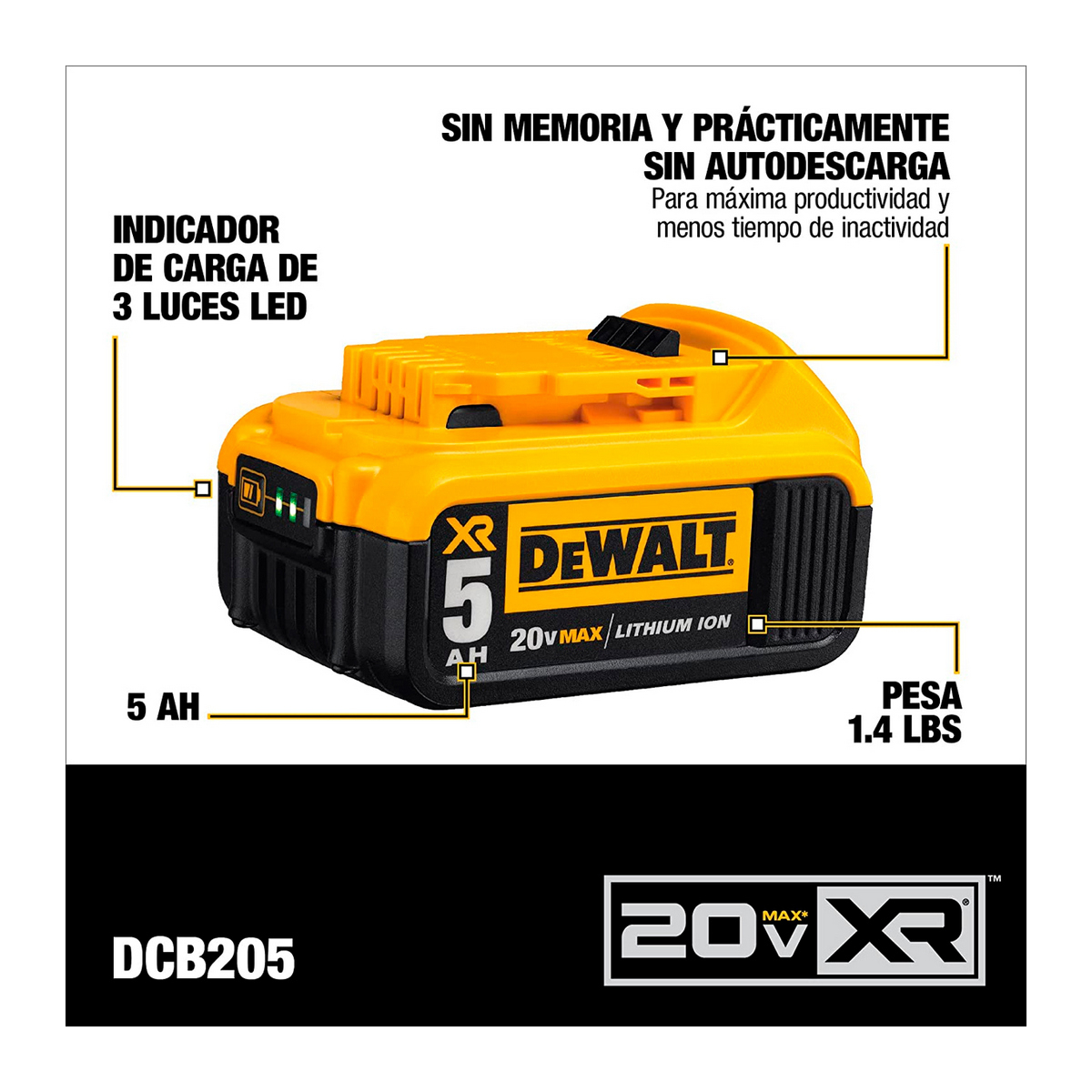 Foto 3 pulgar | Bateria Herramientas Inalambricas Dewalt 20vmax 5.0 Ah Rx Ion Litio + Cargador 12 V/20v + Bolsa