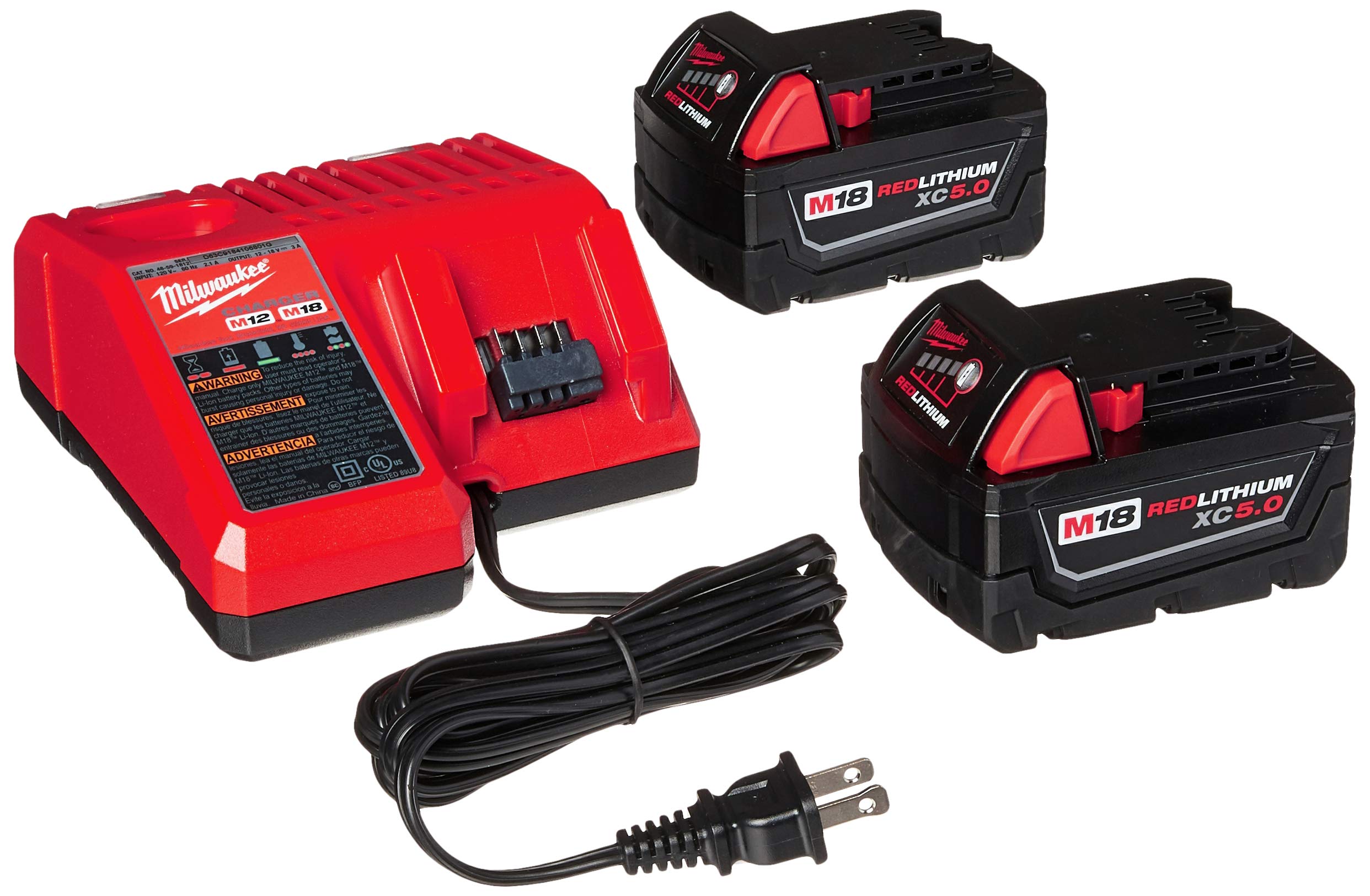 Foto 2 pulgar | Kit Cargador De Baterías Milwaukee M18 Red Lithium Xc 5.0 Ah (2) - Venta Internacional.