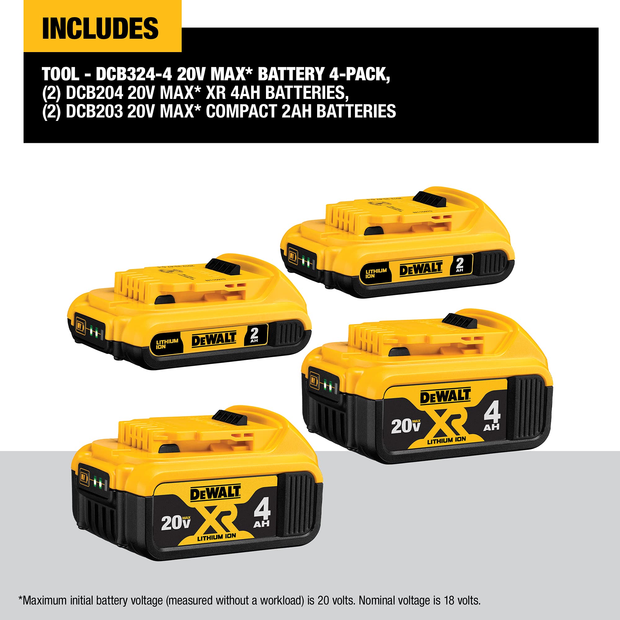 Foto 3 pulgar | Batería Dewalt De 20 V Como Máximo, 2 Ah Y 4 Ah, Paquete De 4 Con Indicador De Combustible Led - Venta Internacional.