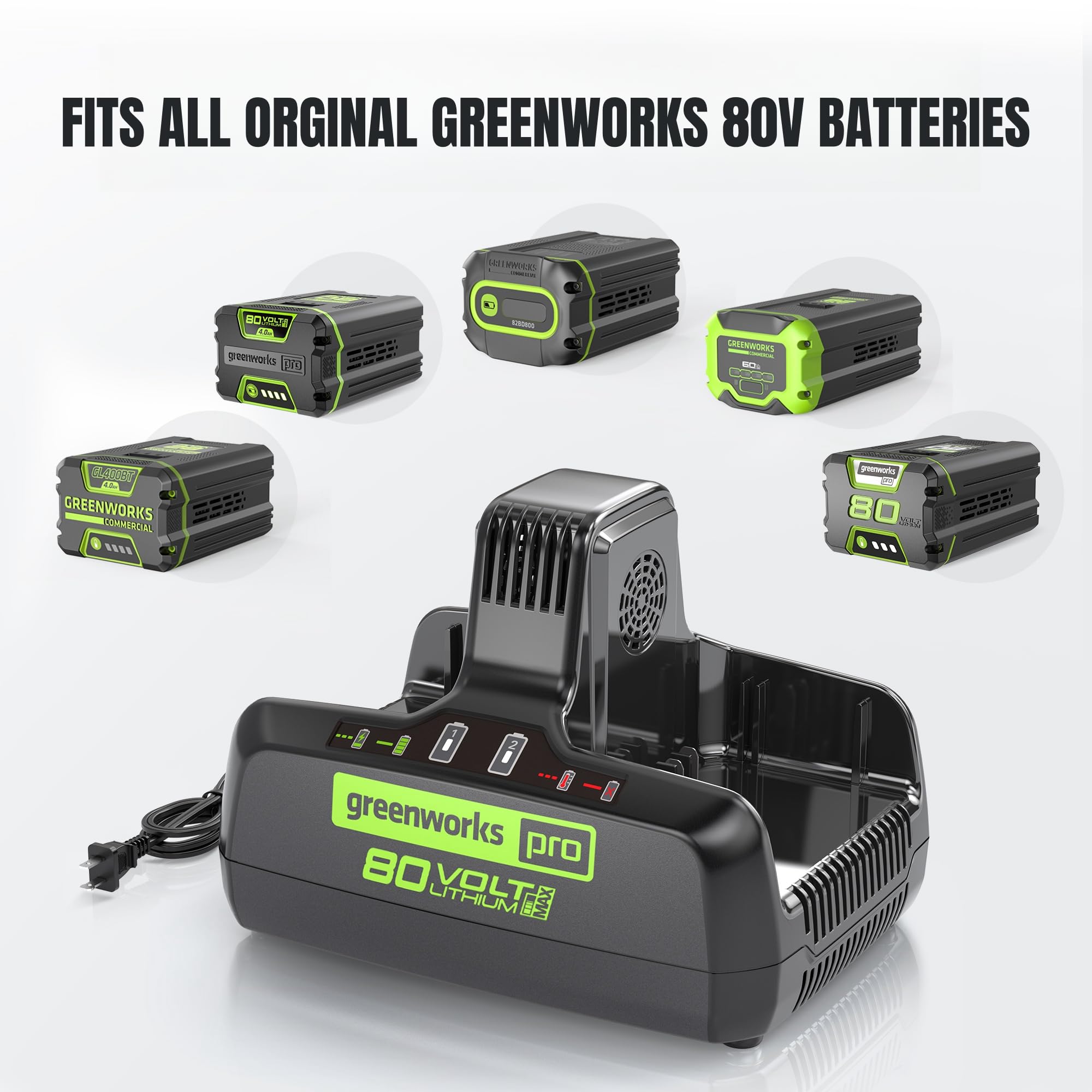 Foto 3 pulgar | Cargador Greenworks Pro, 80 V, 8 A, Batería Genuina Rápida De Doble Puerto - Venta Internacional.
