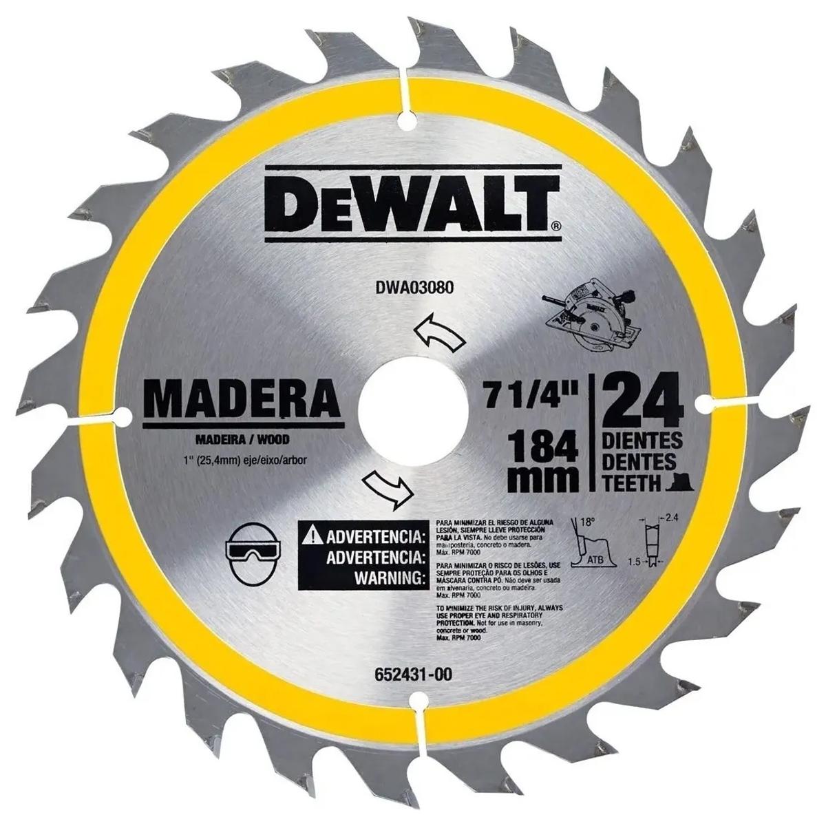 Disco para Sierra Dewalt 7-1/4'' x 24 Diente S Flecha 1'' C