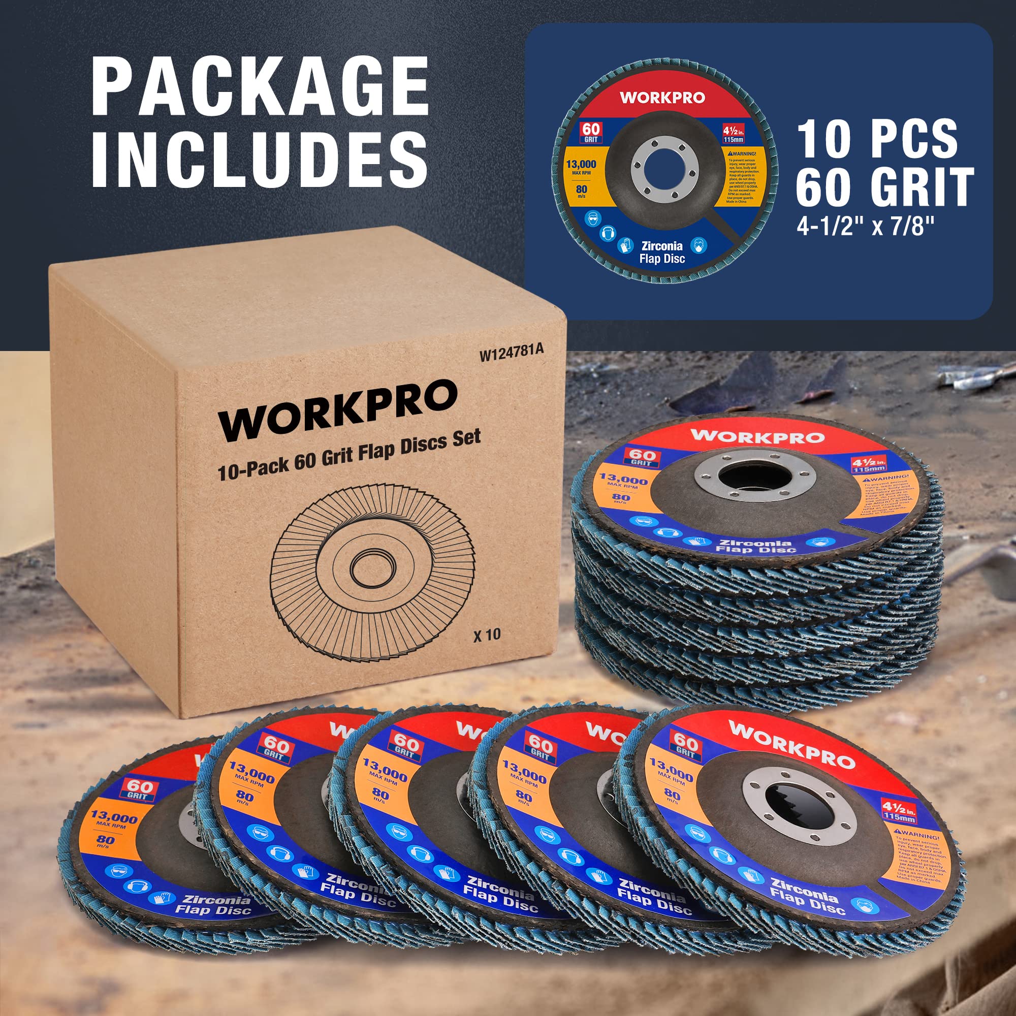 Foto 3 pulgar | Juego De Discos Con Solapa Workpro T29 De Muelas Abrasivas De Circonio, Paquete De 10 - Venta Internacional.