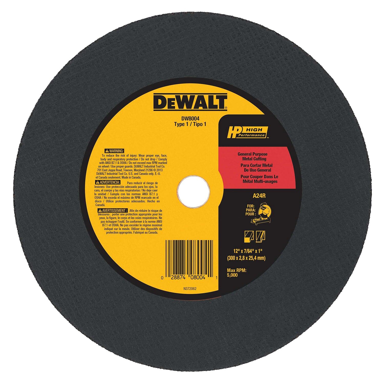 Disco De Sierra Dewalt Dw8004 De Uso General, 12 Cm - Venta Internacional.