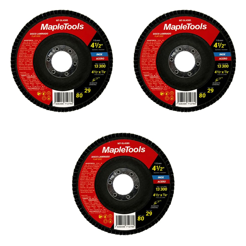 Pack 3 Discos Laminado 4 1/2'' Grano 80 Maple Tools