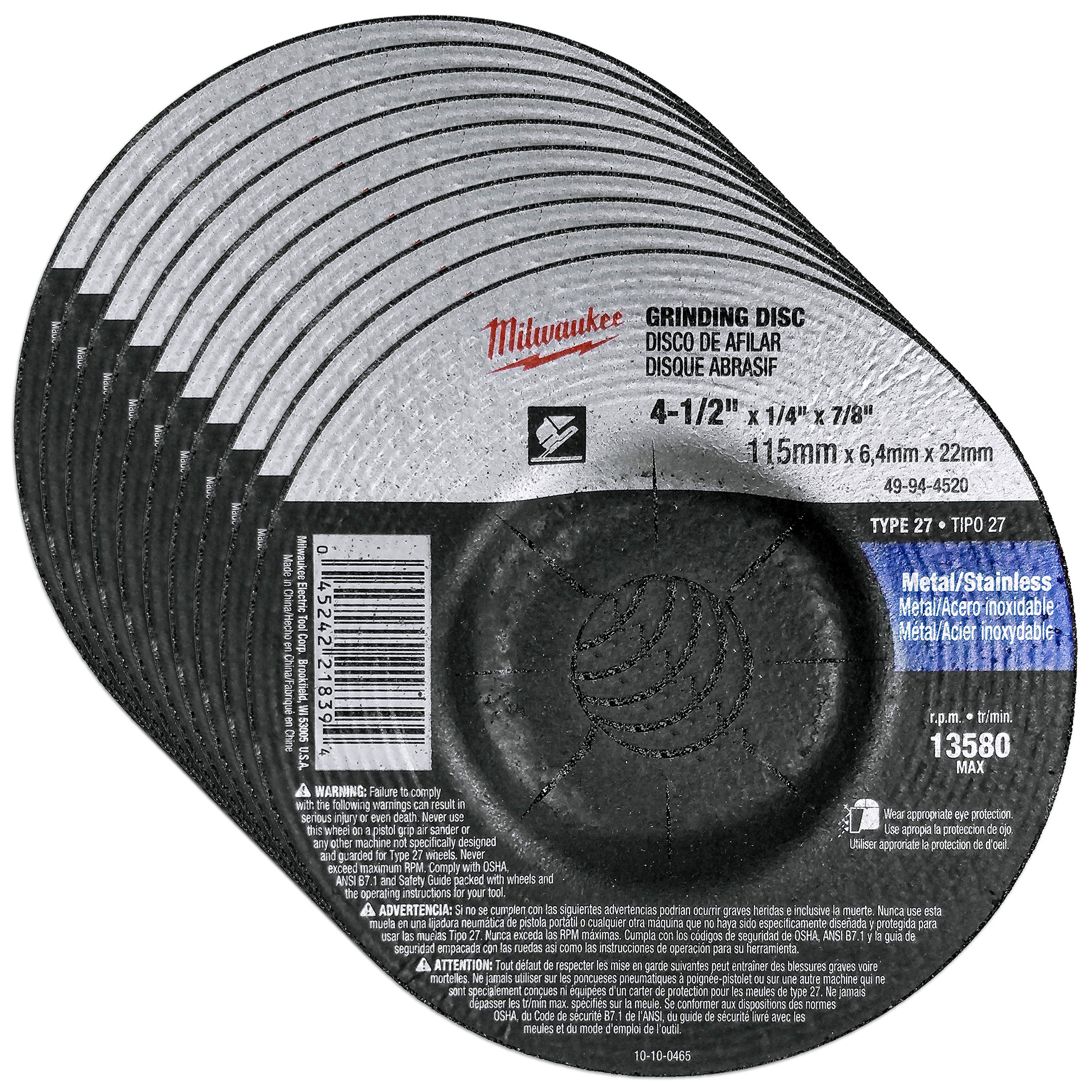 Foto 1 | Muela Abrasiva Milwaukee De 4-1/2 X 1/4 X 7/8 Pulgadas Para Metal - Venta Internacional.