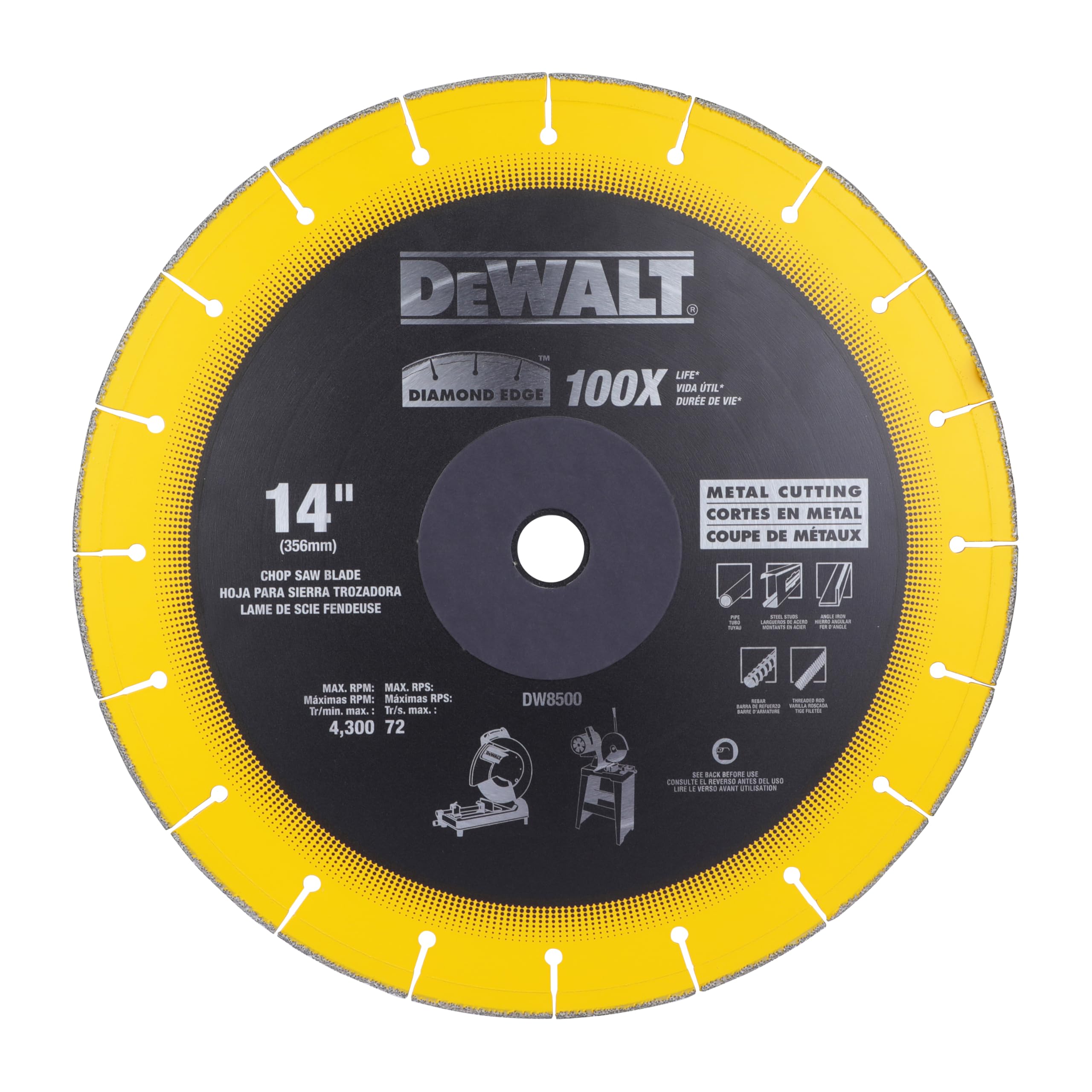 Hoja De Sierra Para Cortar Dewalt Dw8500, 14 X 1 Pulgada, Borde Diamantado - Venta Internacional.