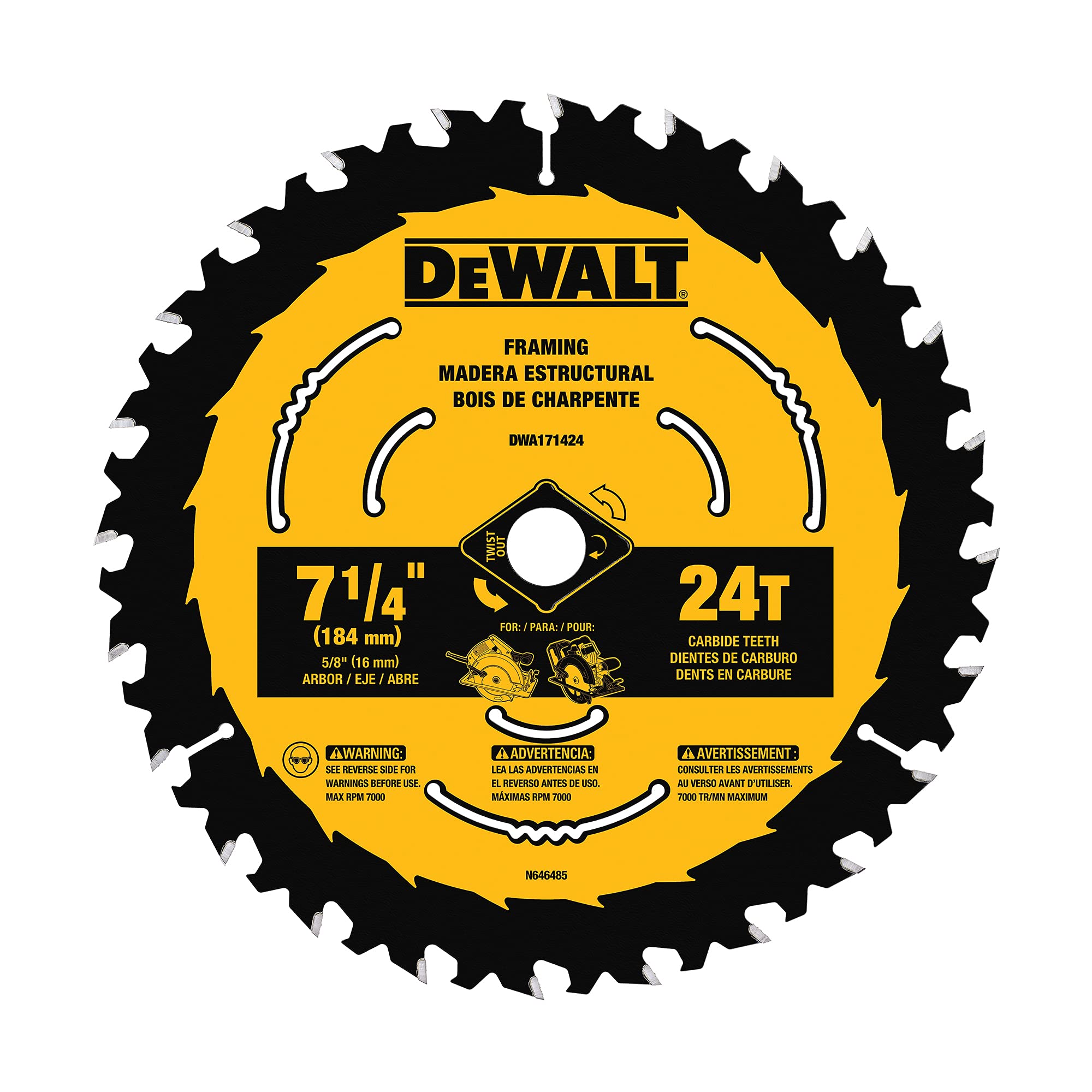 Foto 2 pulgar | Hoja De Sierra Circular Dewalt Dwa171424b10 Para Madera 24t 7.25 Pulgadas - Venta Internacional.
