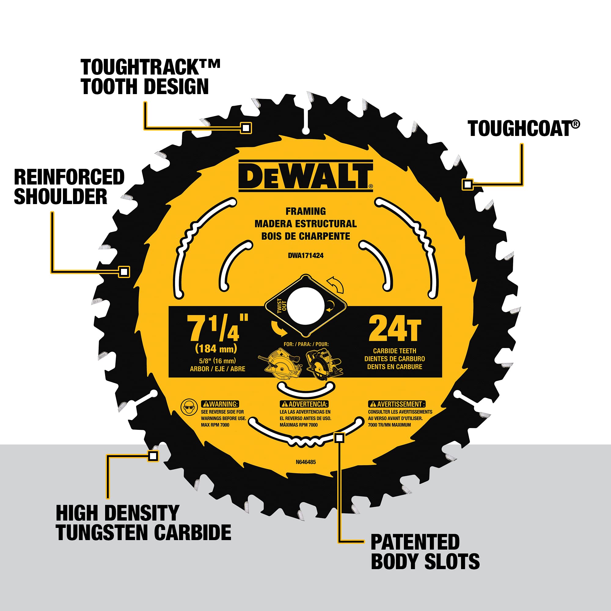 Foto 3 pulgar | Hoja De Sierra Circular Dewalt Dwa171424b10 Para Madera 24t 7.25 Pulgadas - Venta Internacional.