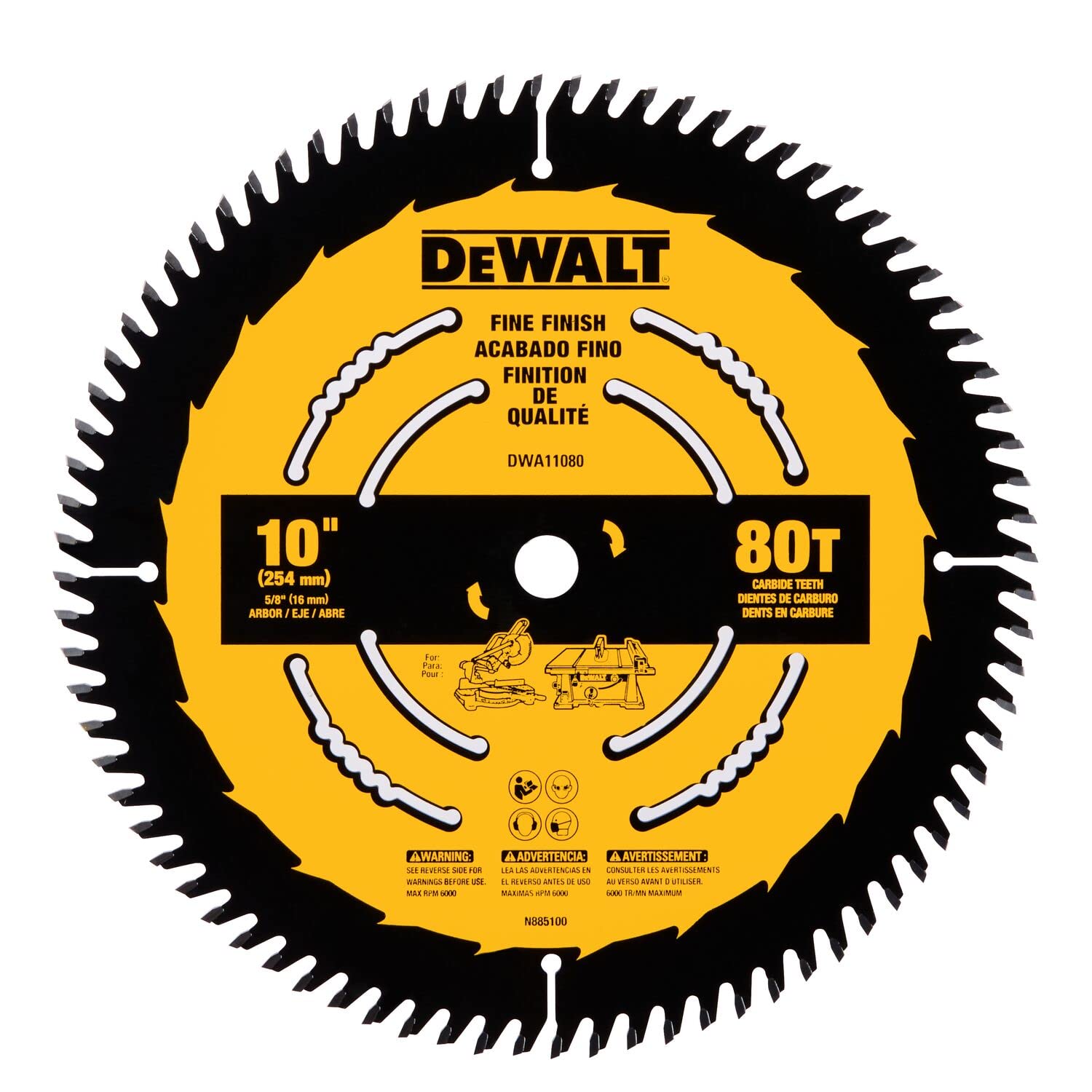 Foto 1 | Hoja De Sierra De Mesa Dewalt Dwa11080, 80 Dientes, 10 Pulgadas - Venta Internacional.