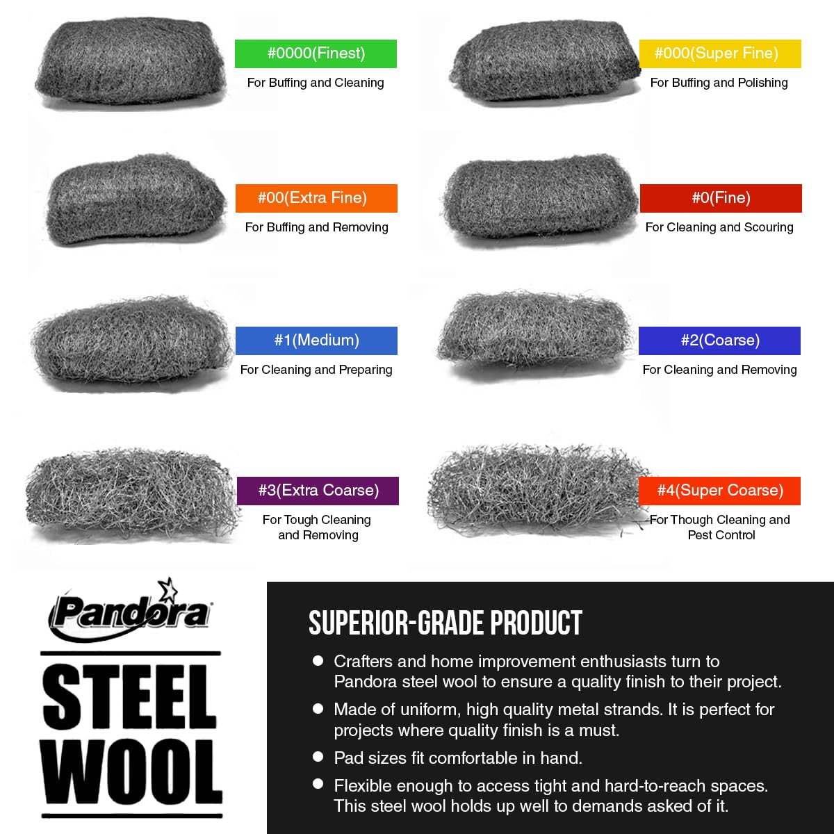 Foto 6 | Almohadillas De Limpieza Steel Wool Pandora #0000 Finest Grade 32 - Venta Internacional.