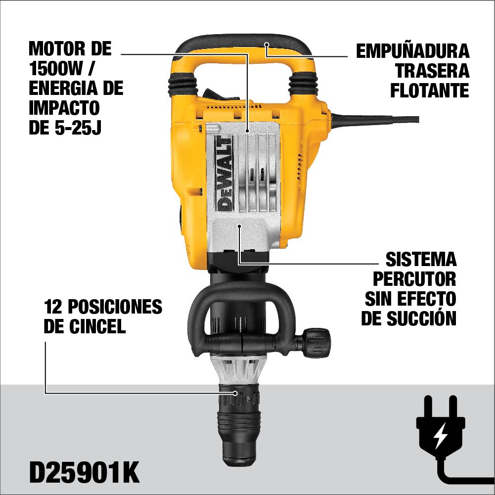 Foto 4 pulgar | Martillo Demoledor Eléctrico DeWalt D25901kb3 de 1500 W