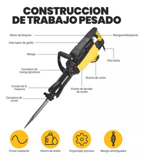 Foto 2 | Martillo Demoledor 2800w Rompedor De Concreto 1800rpm 40j, Amarillo