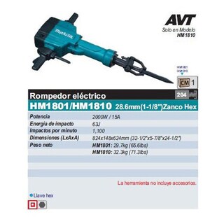 Foto 5 | Martillo Demoledor 1 1/8 Hexagonal Makita Makhm1801