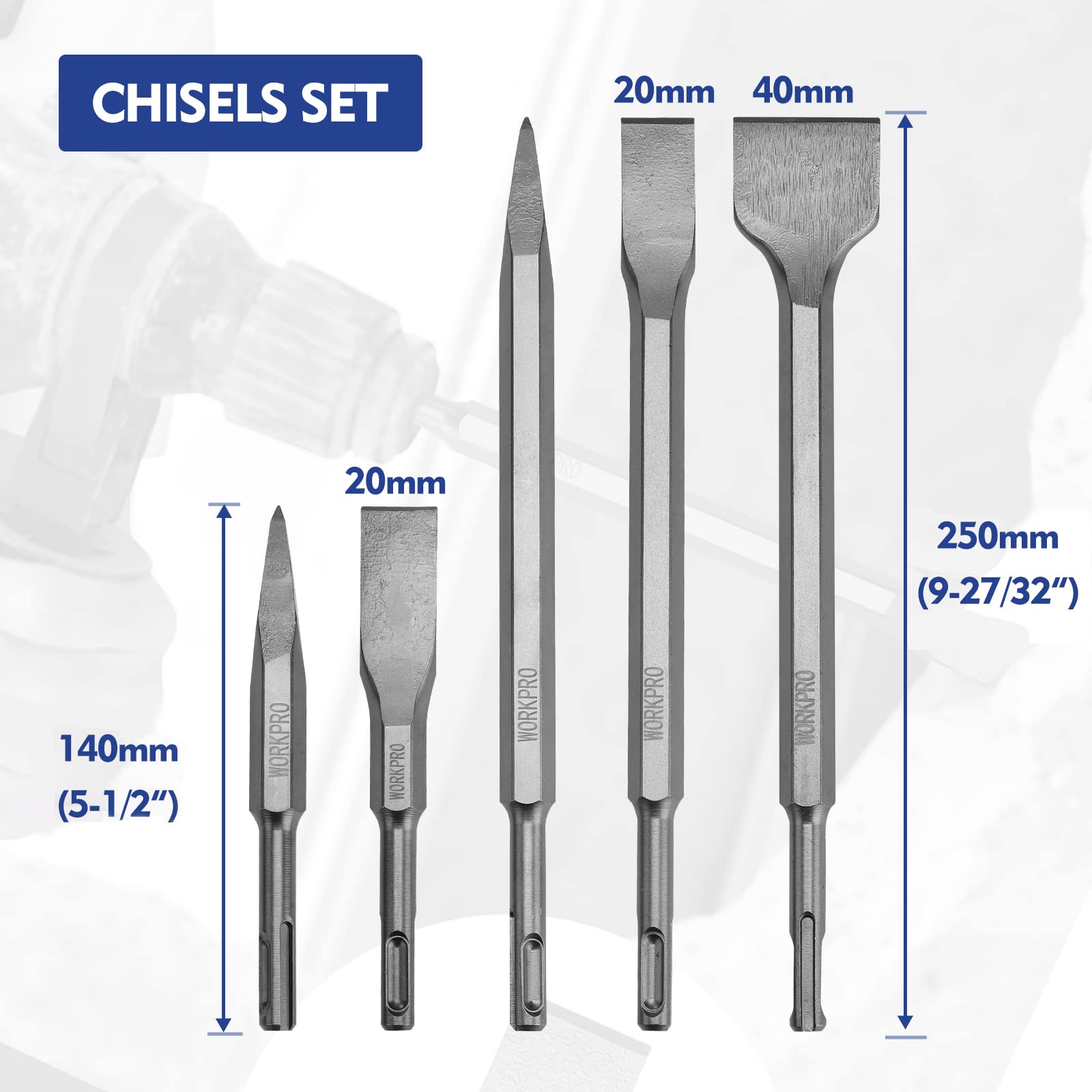 Foto 4 | Juego De Brocas Y Cinceles Para Martillos Rotativos Workpro, 17 Piezas - Venta Internacional.